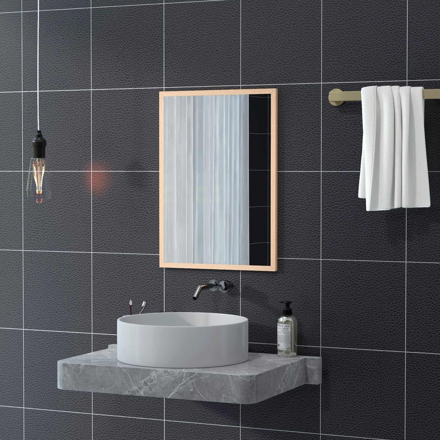 HOMCOM Wall Mounted Mirror 70 x 50 cm Natural Wood Frame For Bathroom Living Room Hallway