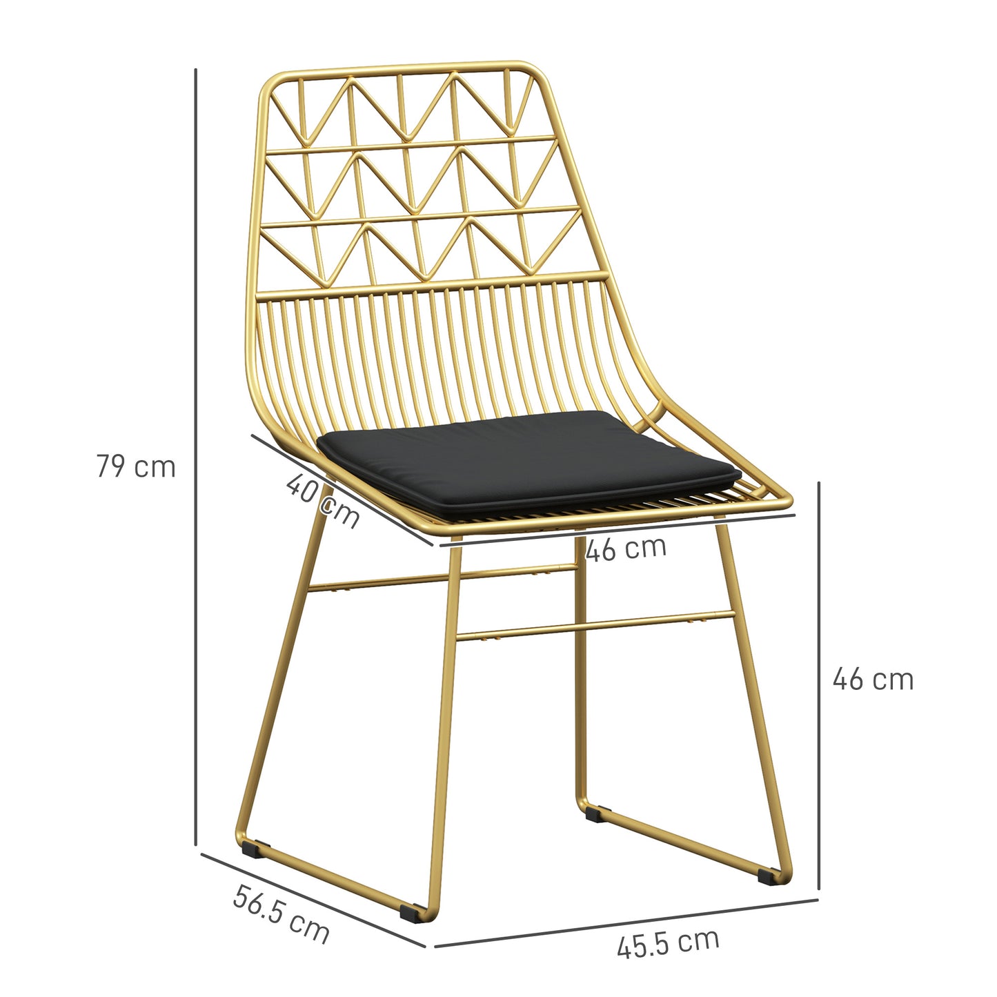 HOMCOM Luxurious Dining Chairs Set Of 4 Gold Tone Metal Wire Kitchen Chairs With Removable Velvet Cushions