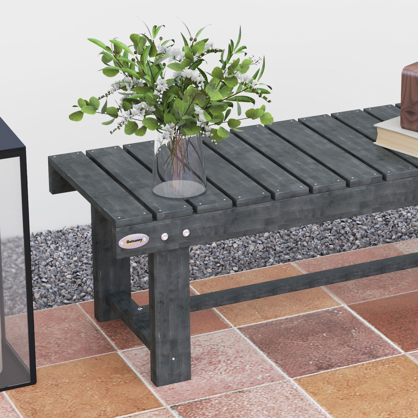 Outsunny 2 Seater Garden Wooden Bench Grey Fir Wood Slatted Seat With Footrest For Patio Use