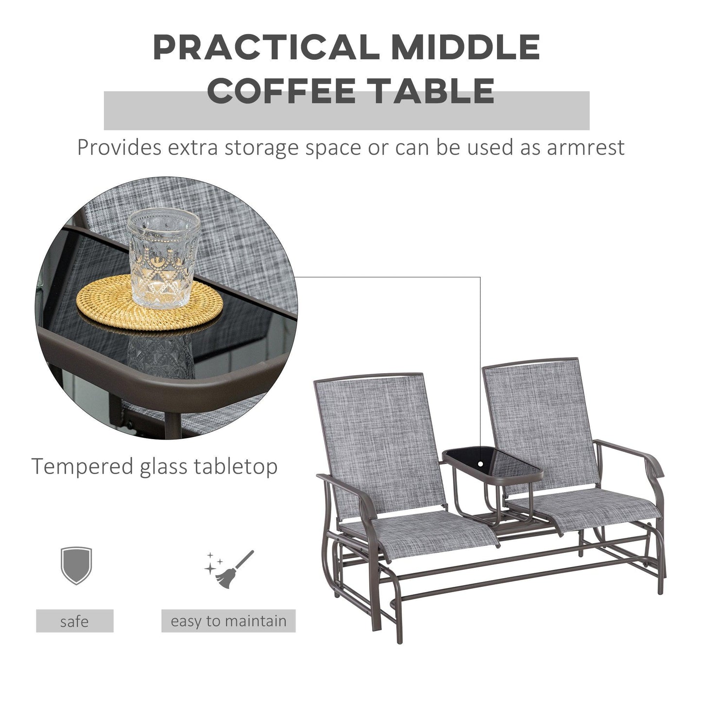 Outsunny Metal Double Swing Chair for Garden Patio with Table - ALL4U RETAILER LTD