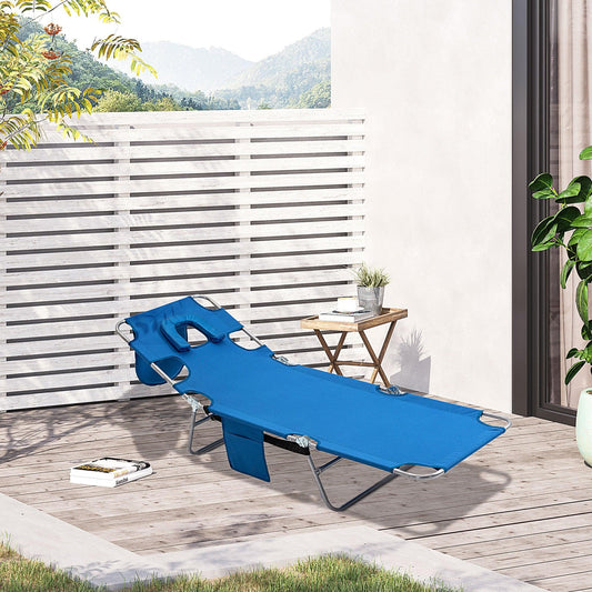 Outsunny Beach Chaise Lounge with Face Cavity & Arm Slots, Blue - ALL4U RETAILER LTD