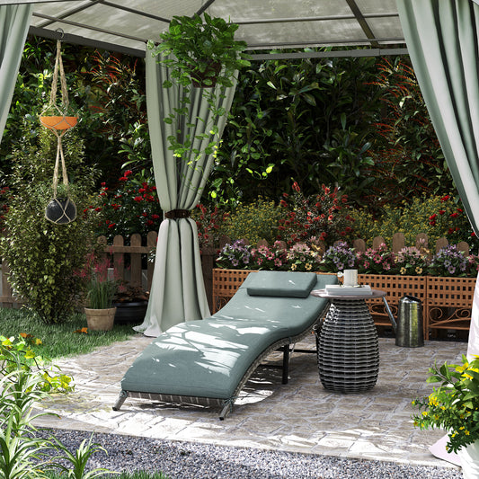 Outsunny Rattan Folding Sun Lounger Outdoor Chair With Cushion And Pillow Mixed Grey Weather Resistant