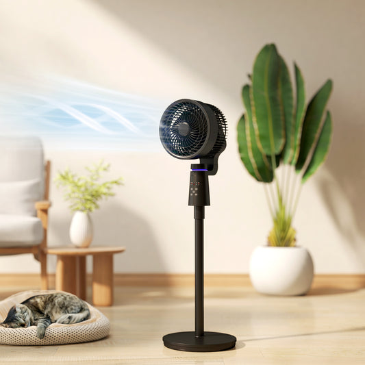 HOMCOM Pedestal Air Circulation Fan For Bedroom With Oscillating Three Speeds Light Off Black
