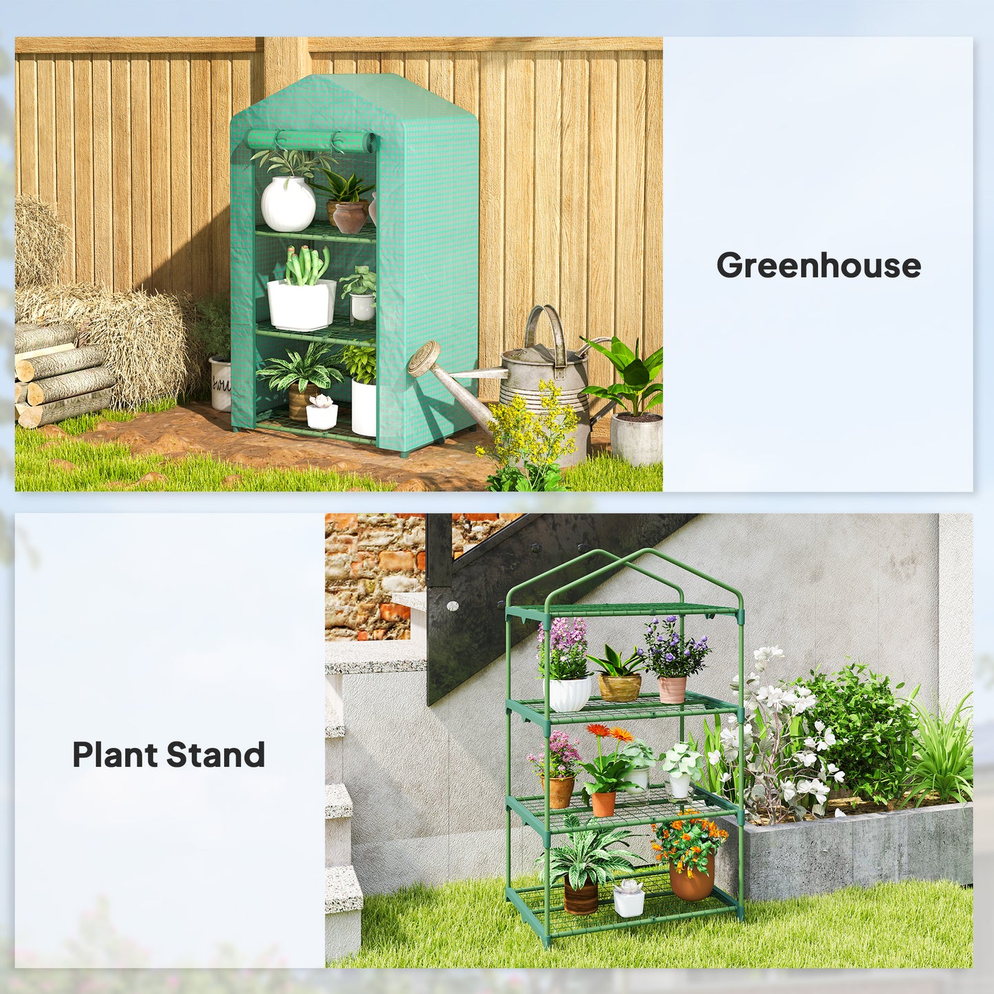 Outsunny 3 Tier Mini Greenhouse Portable Garden Grow House With Roll Up Door And Wire Shelves 69x49x125 Cm Green