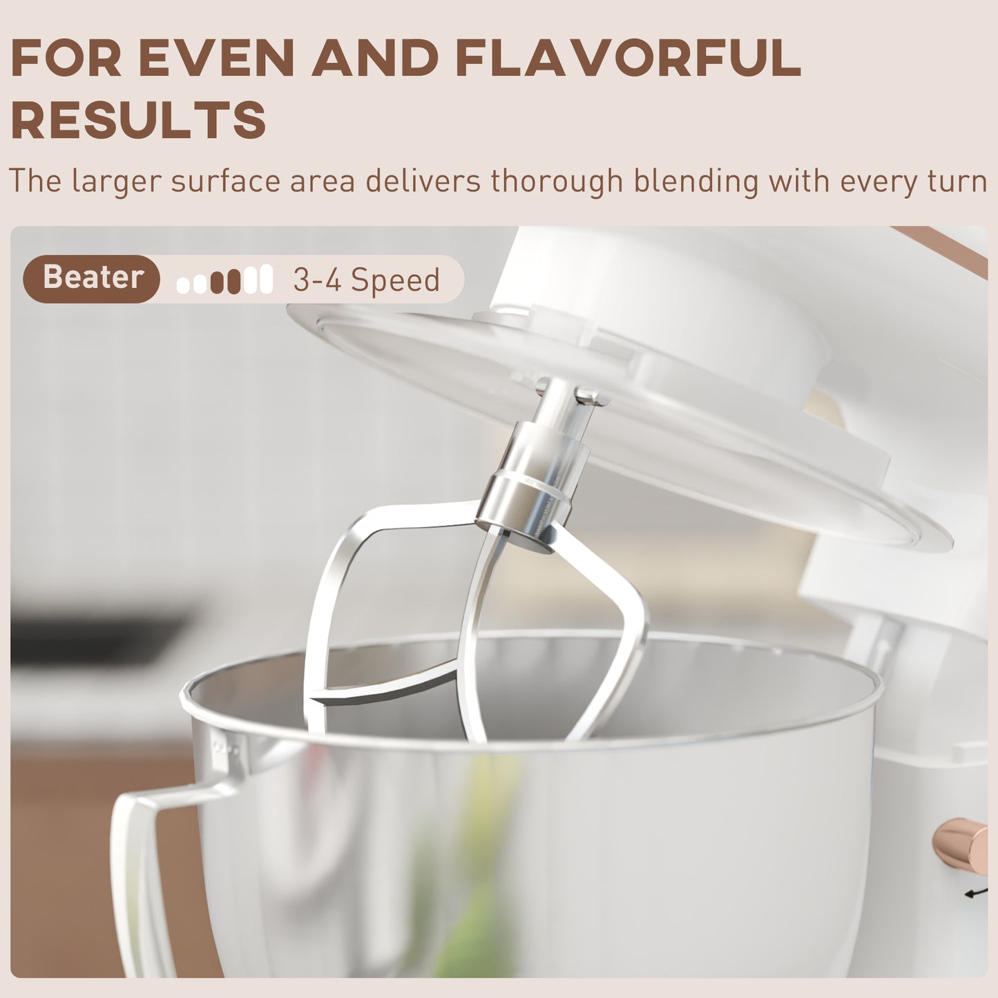 HOMCOM 1300W Stand Mixer With Accessories White 4.5L Stainless Steel Bowl Whisk Dough Hook Beater