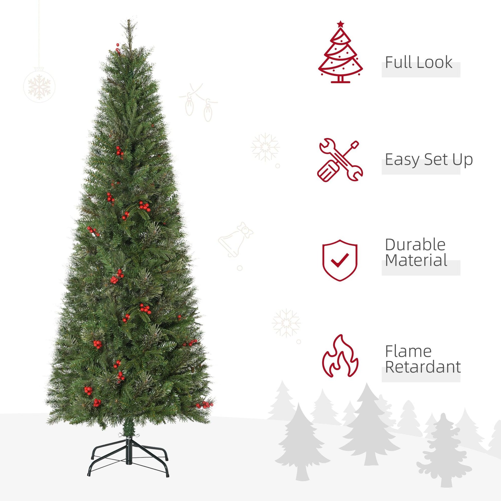 HOMCOM Realistic Branches Christmas Tree with Berries, Auto Open - Green - ALL4U RETAILER LTD