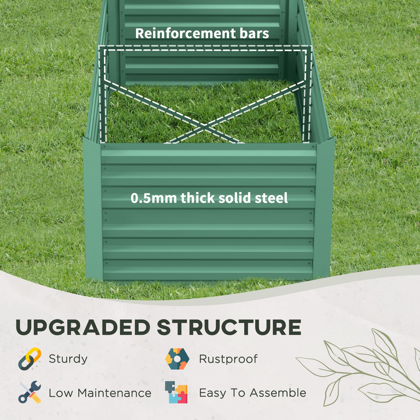 Outsunny Raised Garden Beds Galvanised Steel Outdoor Planters With Multi Reinforced Rods 180 x 90 x 59 Cm Light Green
