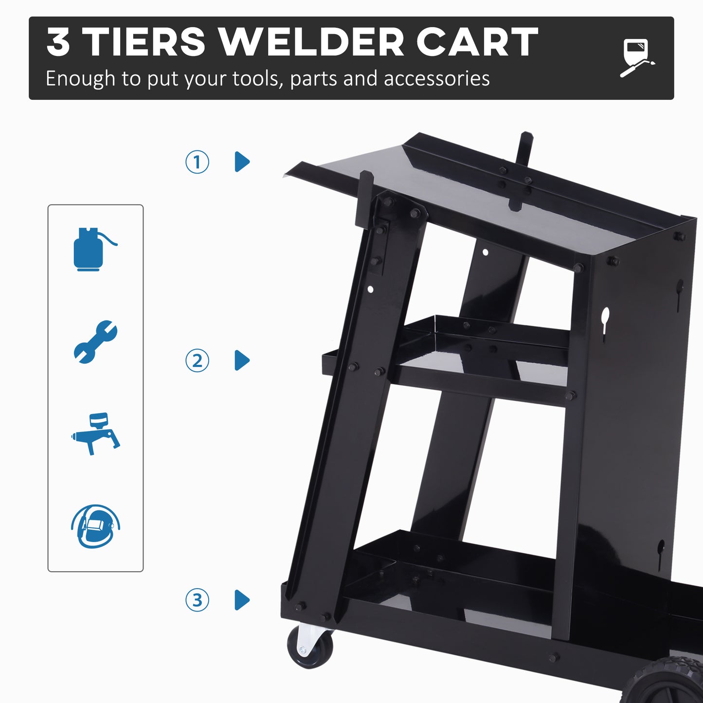 DURHAND Heavy-Duty Welding Trolley Cart with Wheels and Safety Chains for Gas Bottles – Black Garage Storage Solution - ALL4U RETAILER LTD