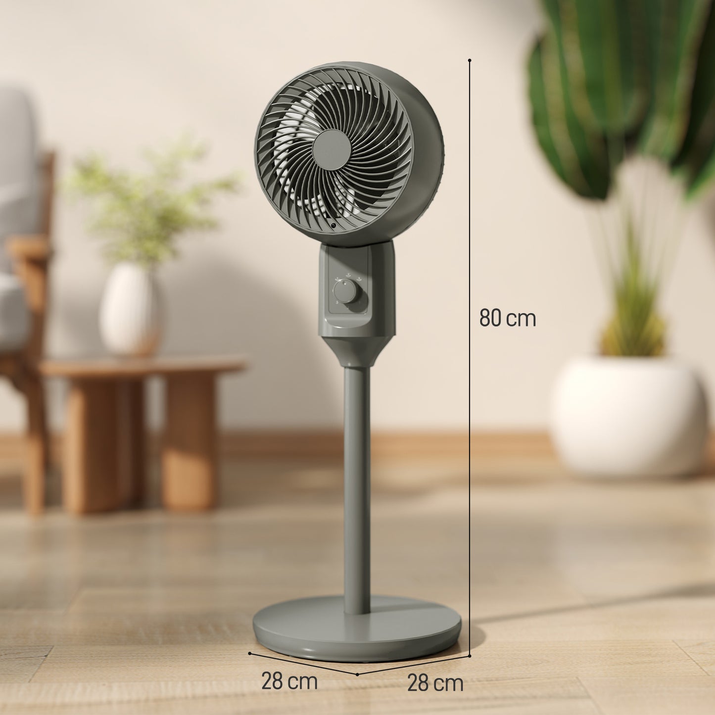 HOMCOM Air Circulator Pedestal Fan 9 Inch Oscillating Grey With 3 Speed Settings And Carry Handle