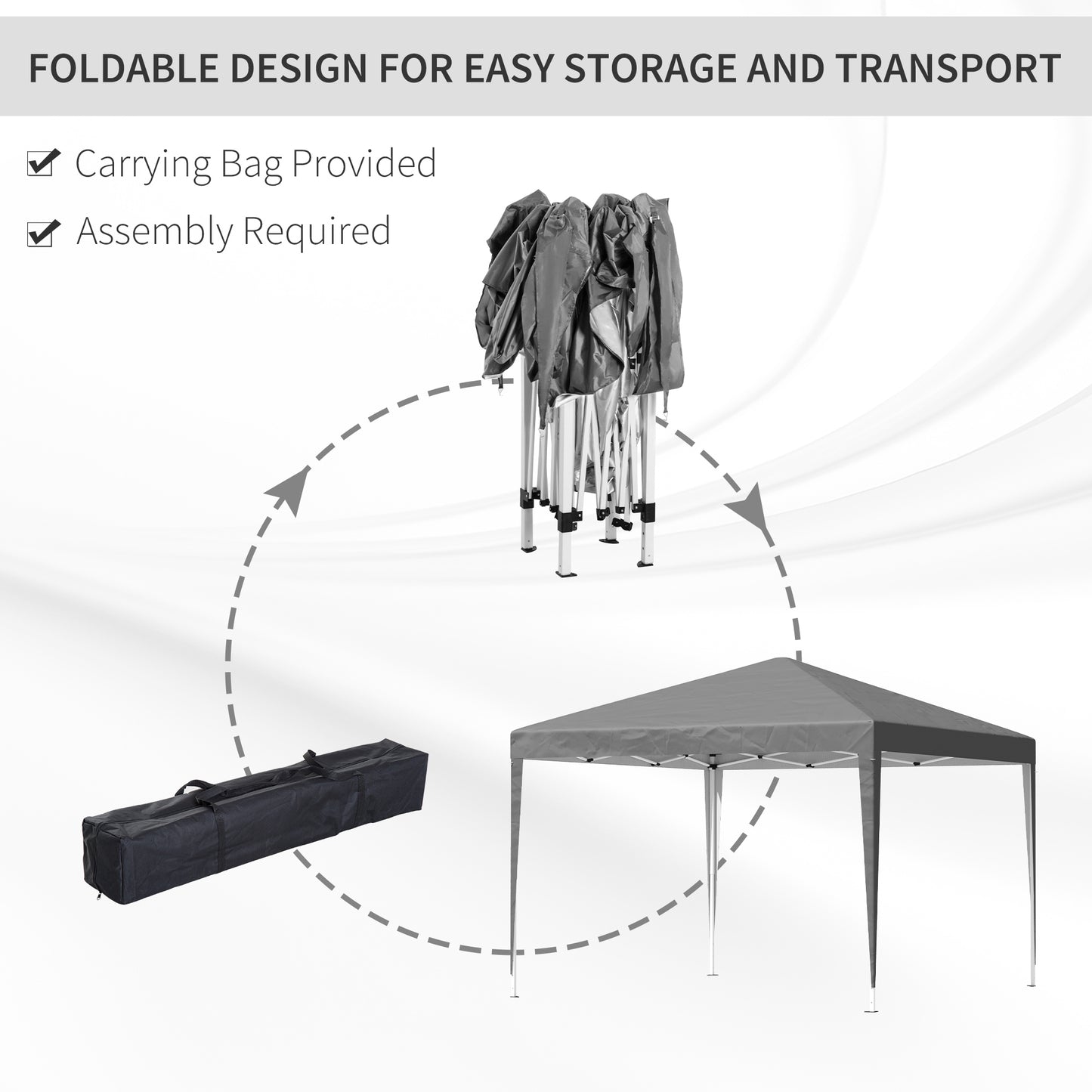 Outsunny 3x3m Garden Pop Up Gazebo Marquee Party Tent Wedding Canopy Height Adjustable With Carrying Bag Grey