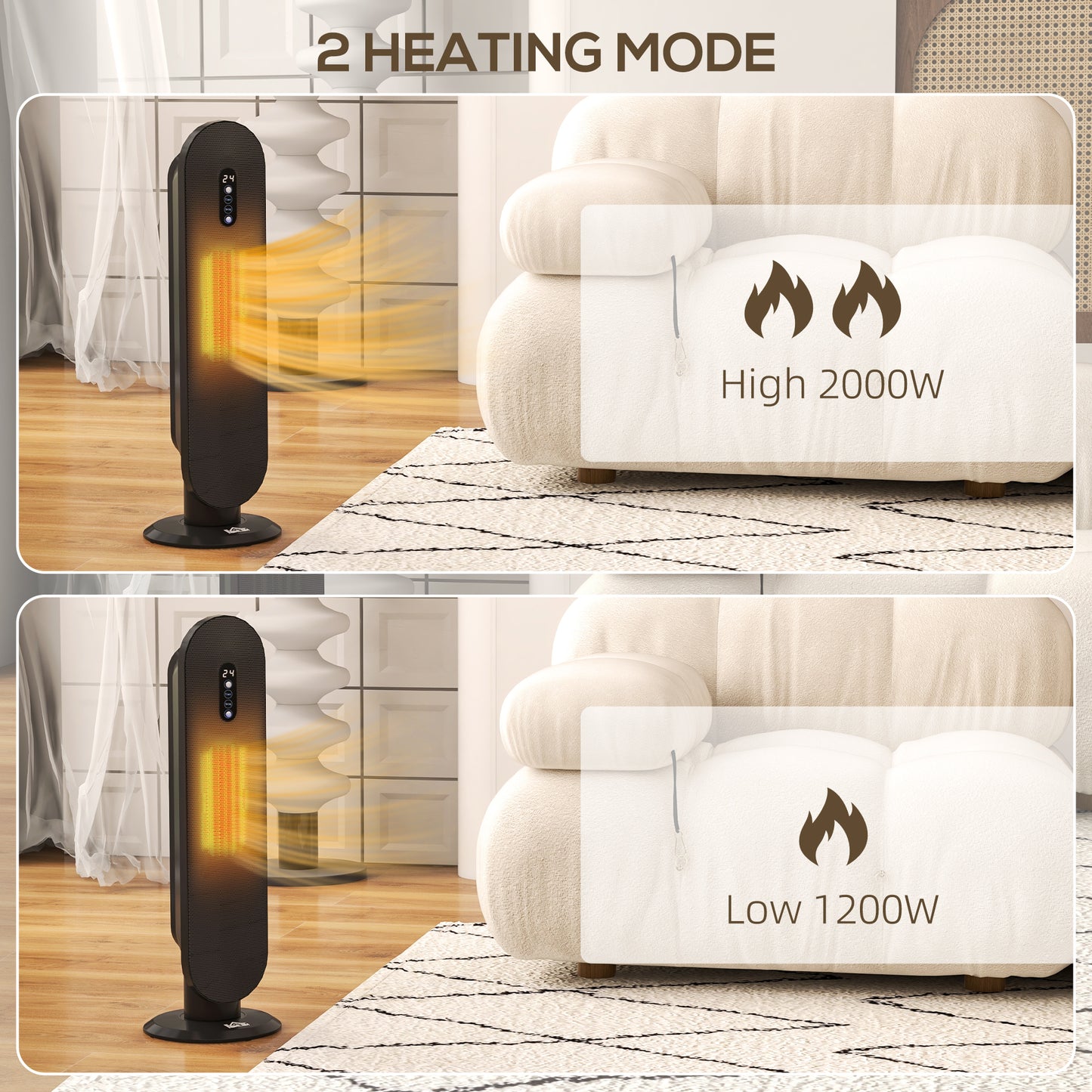 HOMCOM 45 Degree Oscillating Ceramic Space Heater With Remote Control For Home Office Black
