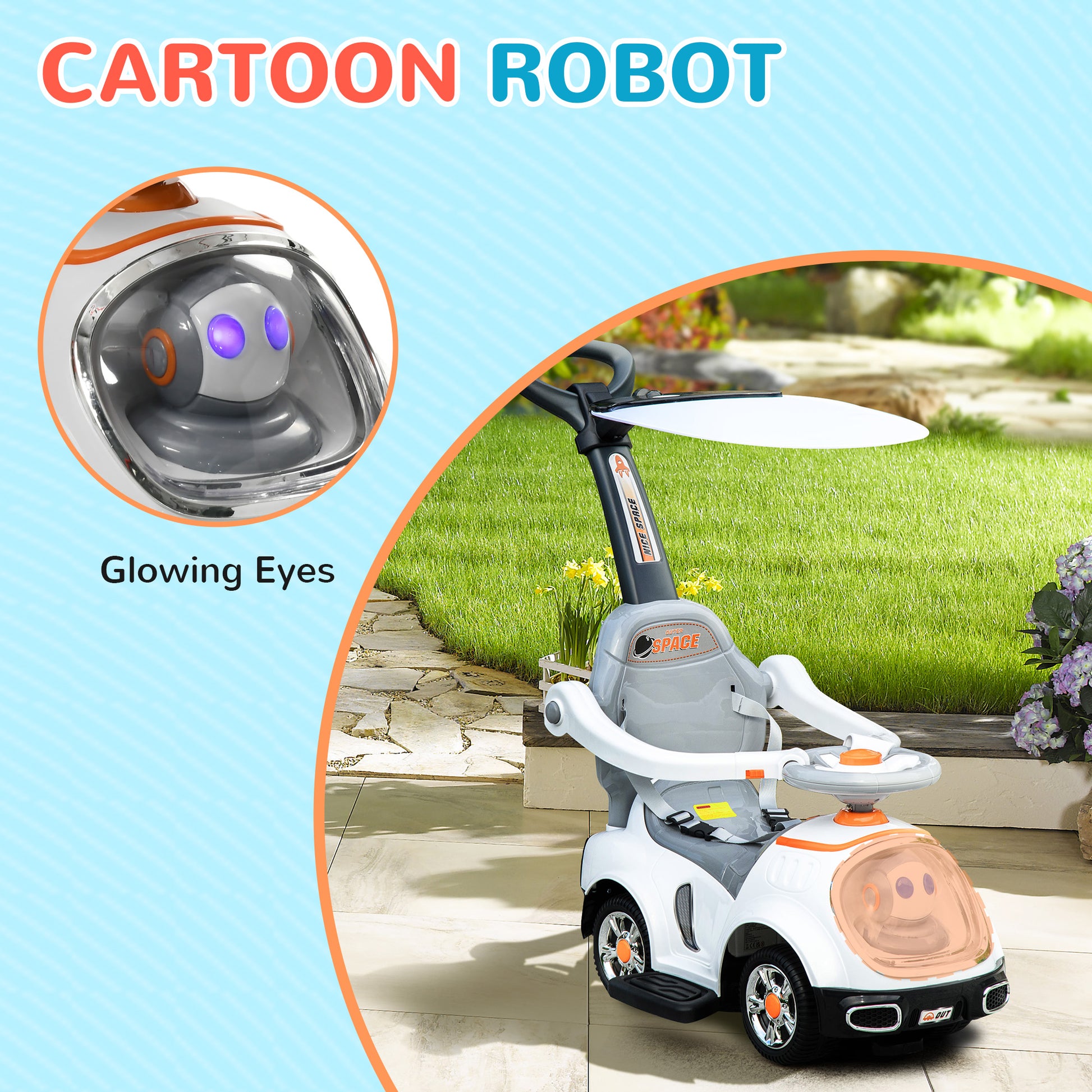 AIYAPLAY 3-in-1 Cartoon Robot Ride-On Push Car with Music, Lights & Storage - White - ALL4U RETAILER LTD