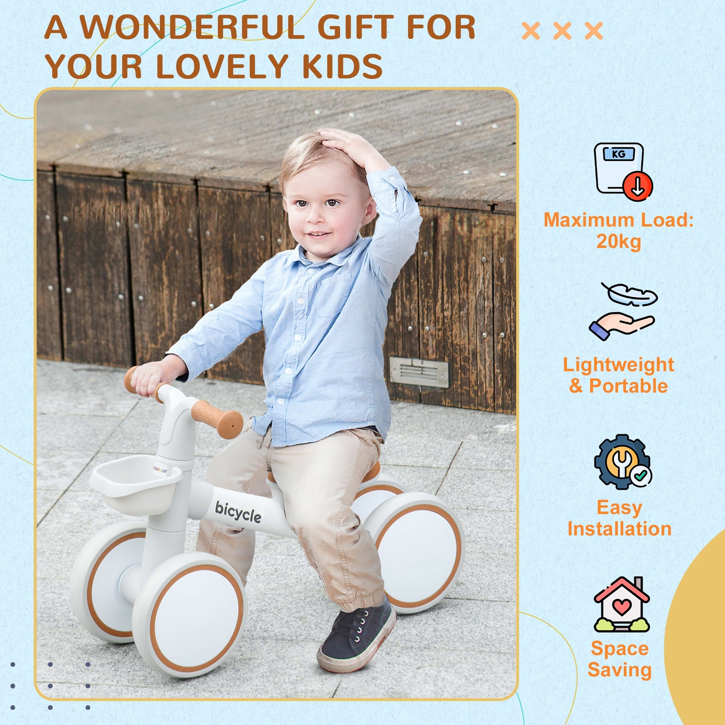 AIYAPLAY Adjustable Kids Balance Bike for Toddlers Aged 1-3 with Quiet Wheels - White - ALL4U RETAILER LTD