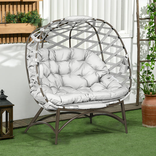 Outsunny 2 Seater Egg Chair Outdoor Folding Weave Garden Furniture With Cushion Cup Pockets Light Grey