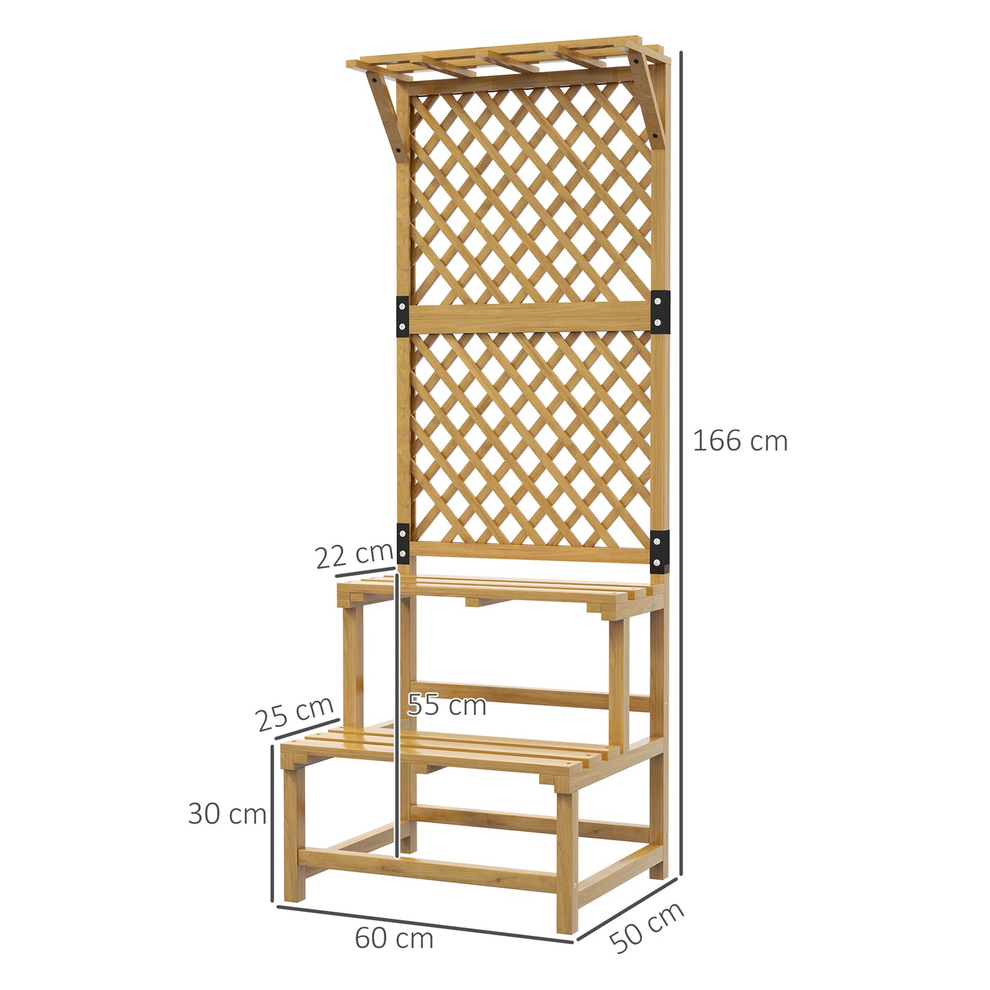 Outsunny Wooden Plant Stand With Trellis Natural Finish Three Part Design For Plants Flowers Vines