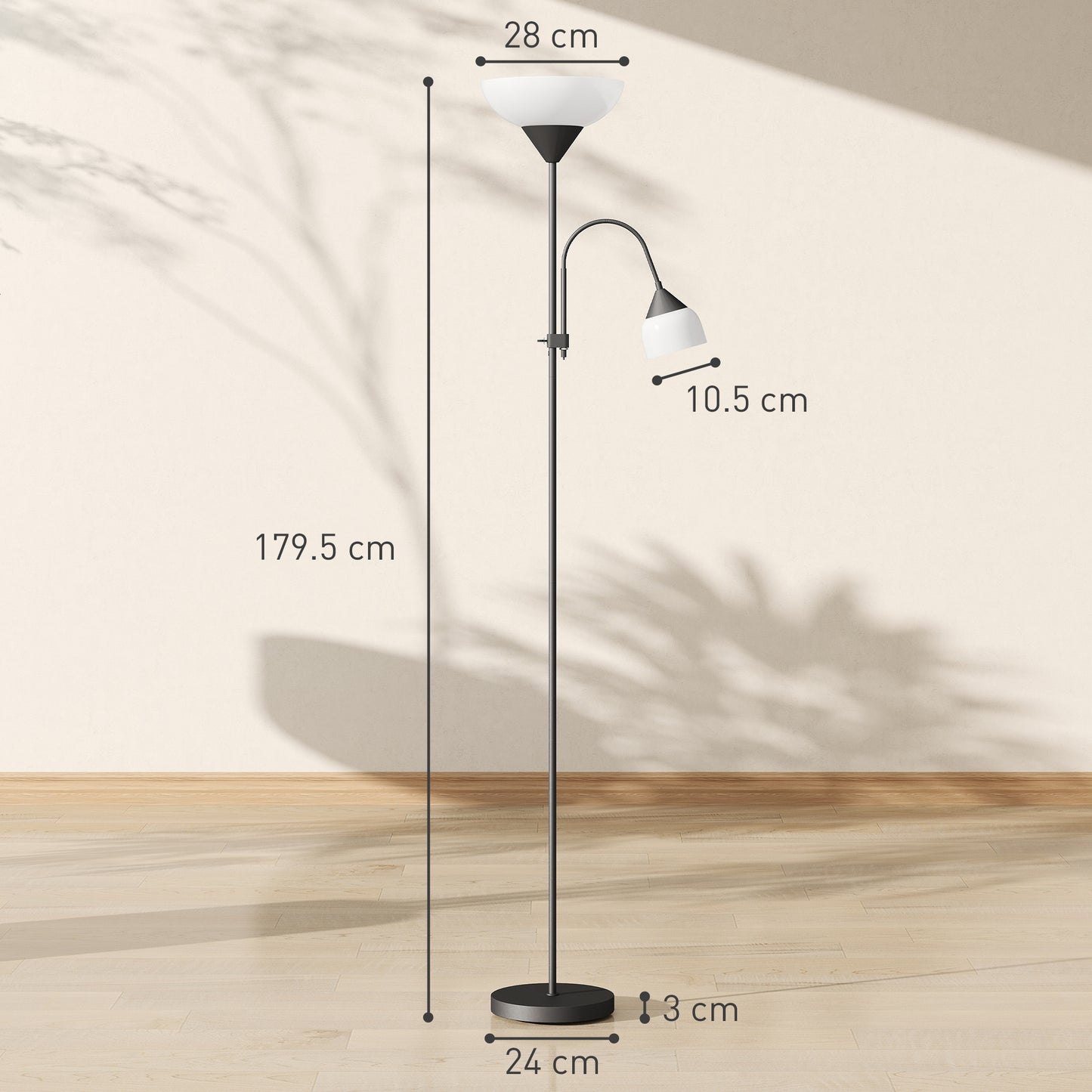 HOMCOM LED Floor Lamp For Living Room With Adjustable Gooseneck Dual Lights Mother And Child Uplighter Black 180cm