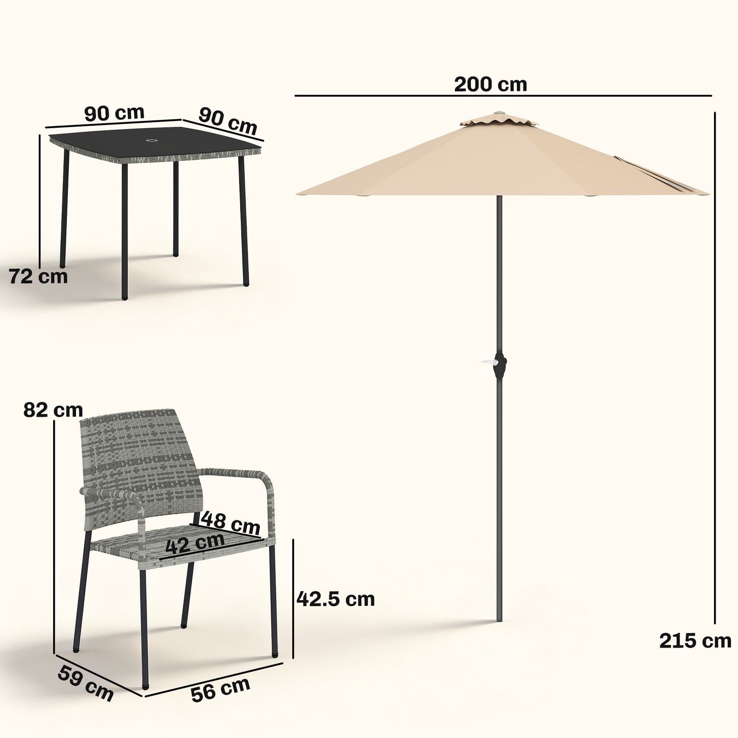 Outsunny 6 Piece Rattan Outdoor Dining Set With Parasol Tempered Glass Tabletop And Stackable Chairs