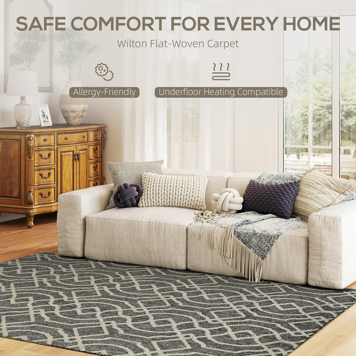 HOMCOM UV Resistant Indoor And Outdoor Area Rug With Geometric Pattern And Machine Washable 230 X 160 Cm Grey