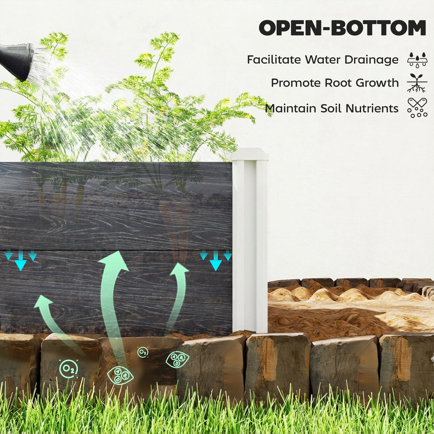 Outsunny Vinyl Raised Garden Bed Kit 3 x 3 x 1ft Modular Elevated Box With Slotting Legs Open Bottom Dark Grey