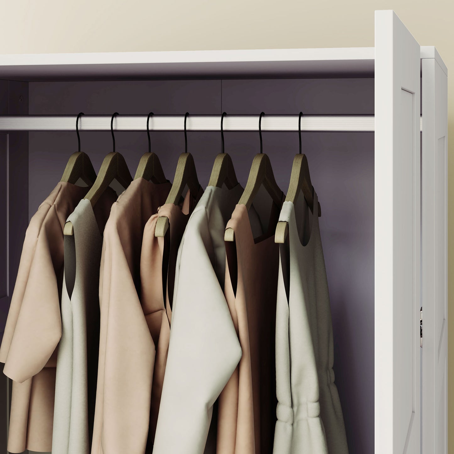 HOMCOM White Double Paneled Door Wardrobe With Shelves Quiet Smooth Glide Doors Modern Storage Solution