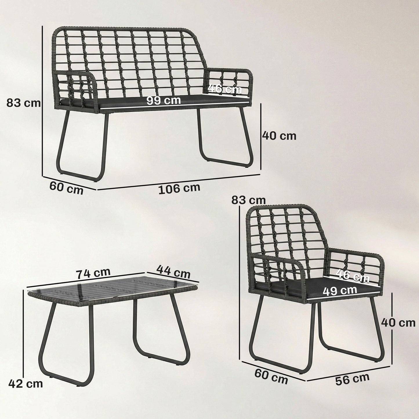 Outsunny 4 Piece Rattan Garden Furniture Set For Patio With Loveseat Armchairs And Coffee Table