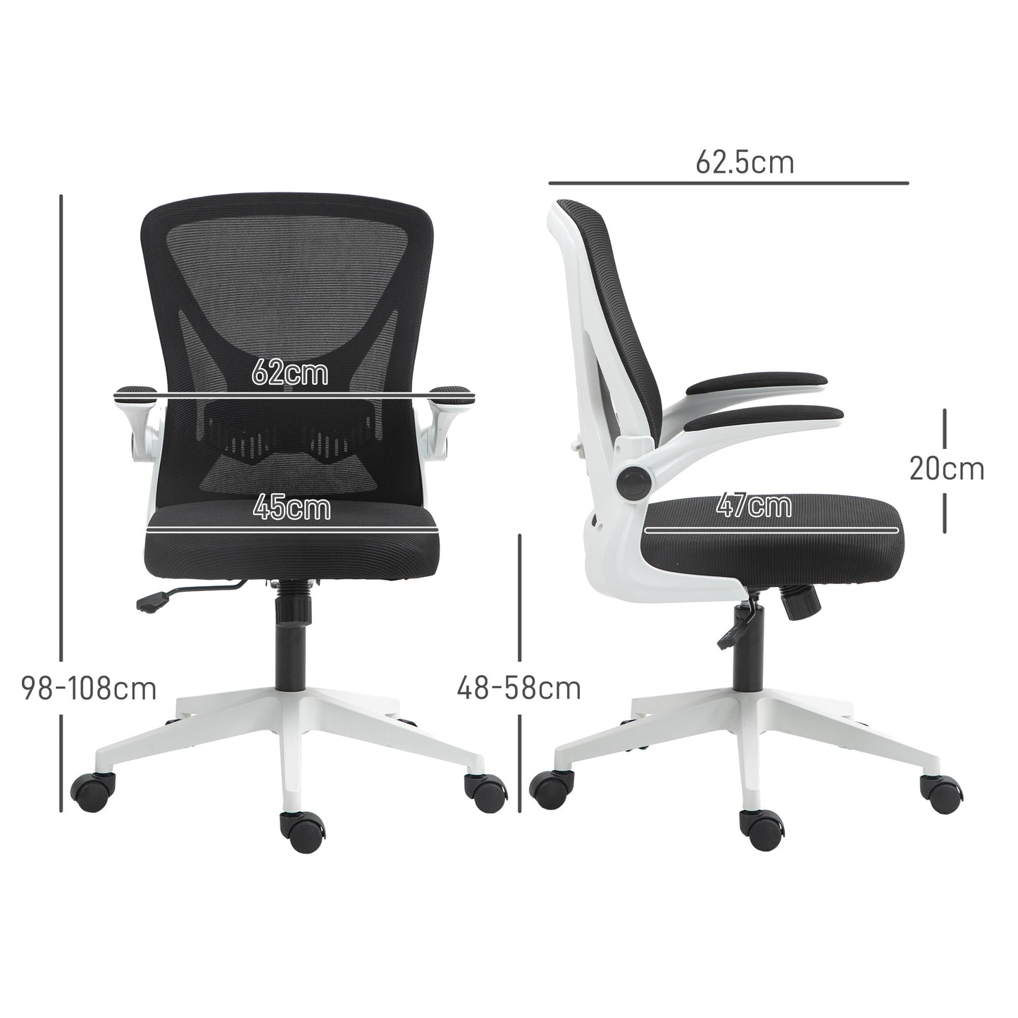 Vinsetto Ergonomic Mesh Office Chair with Adjustable Height and Flip-Up Armrests - Black - ALL4U RETAILER LTD