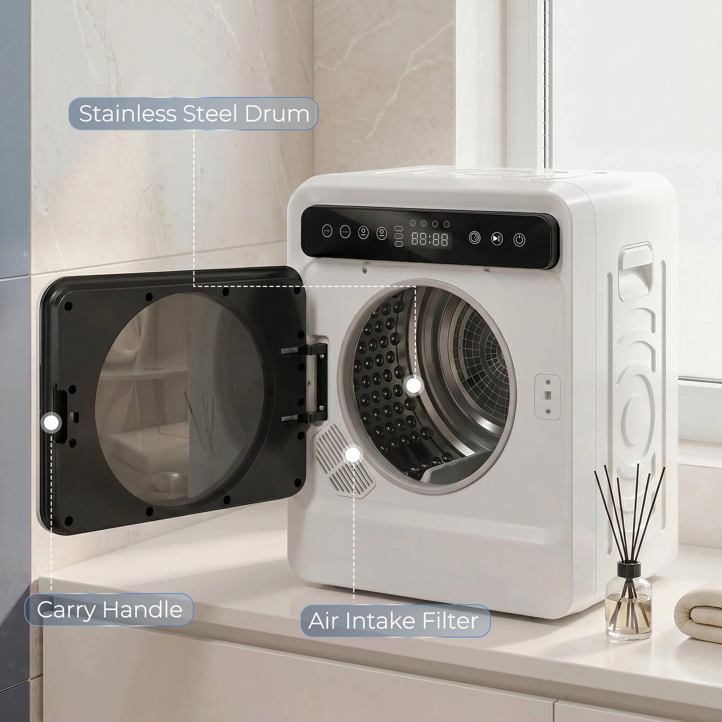 HOMCOM 5kg Vented Tumble Dryer 1000W Compact Smart Drying Freestanding Stackable Clothes Dryer