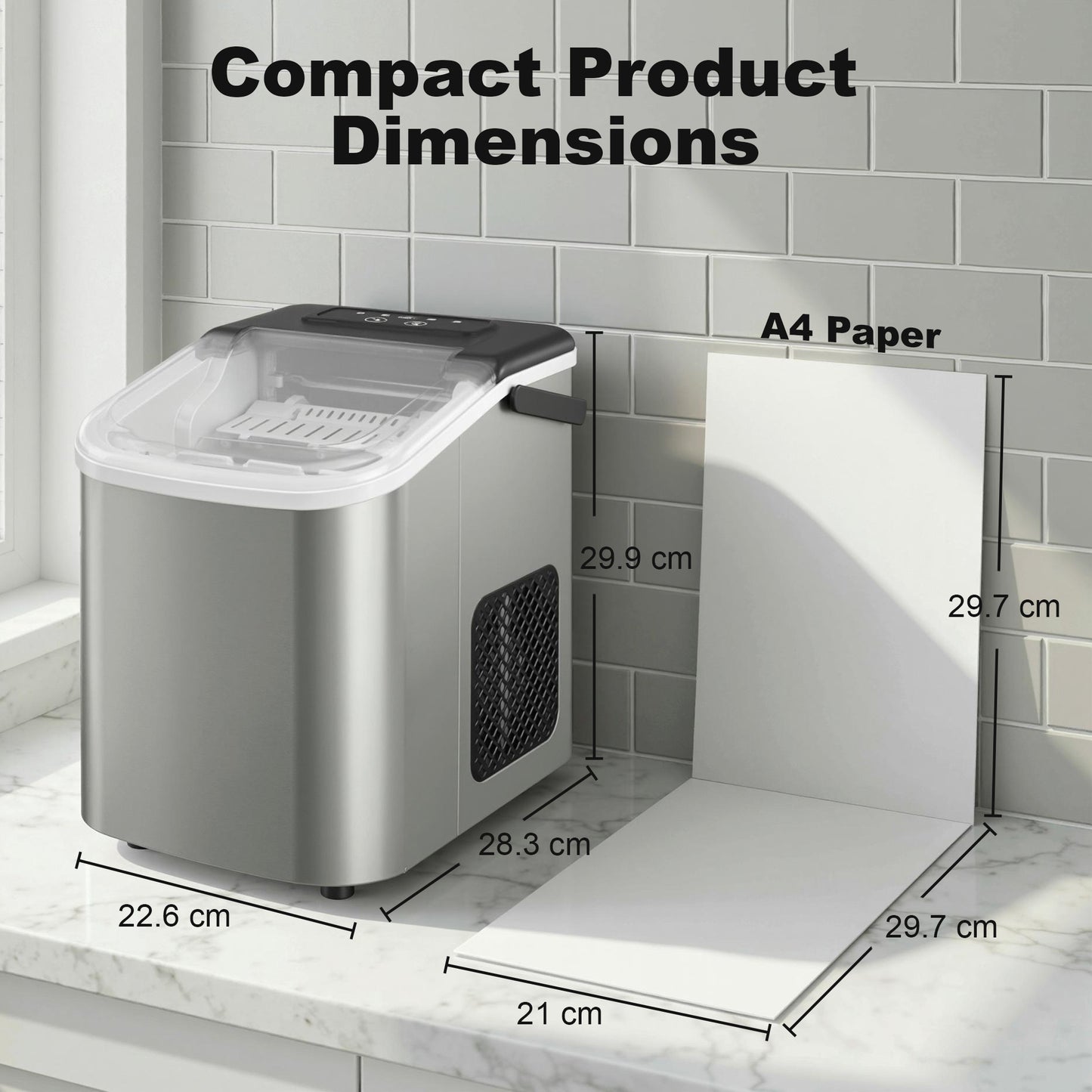 HOMCOM Ice Maker Countertop 9 Cubes in 7 Min 12 Kg per 24 Hours Self Cleaning Portable Handle Scoop Basket Two Ice Sizes