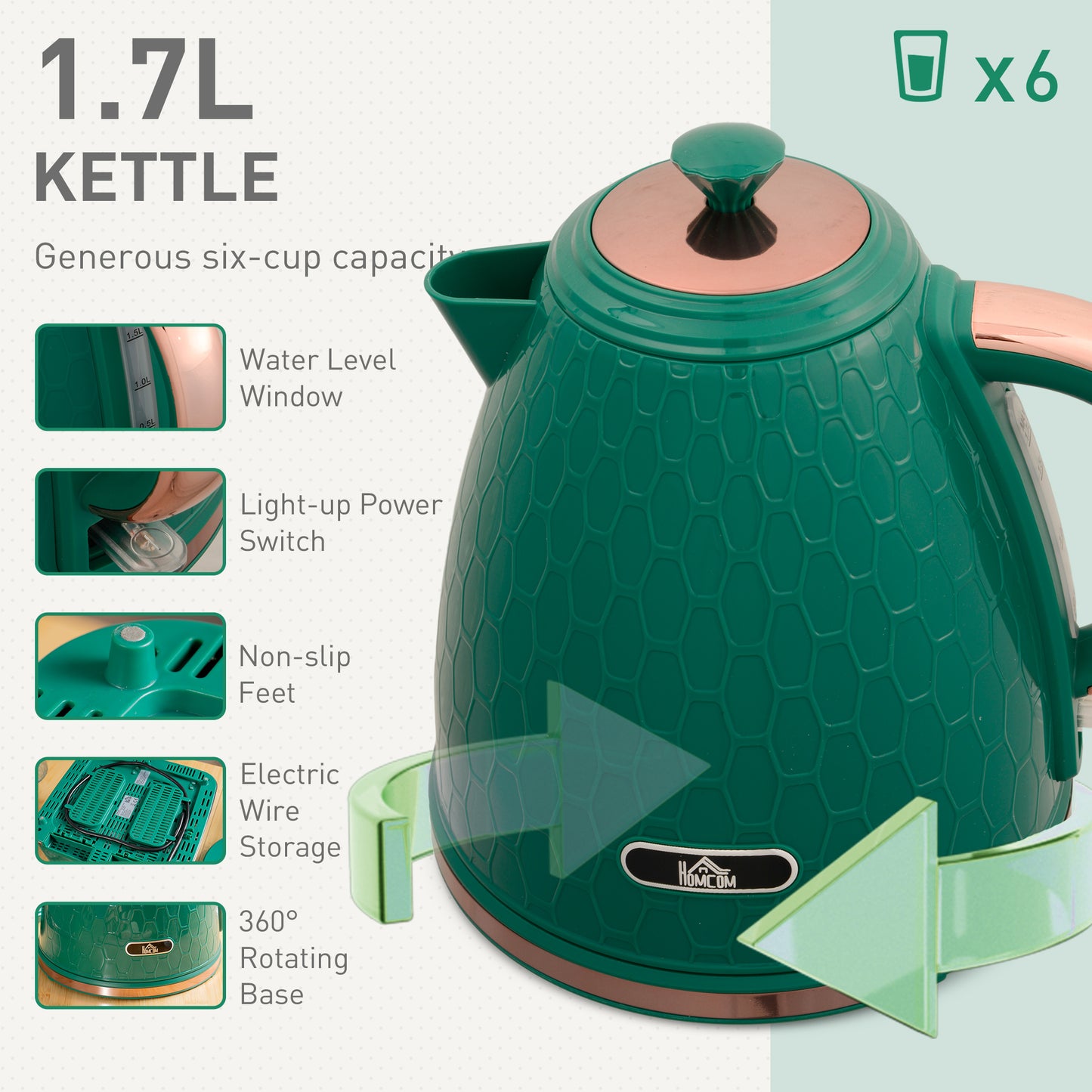 HOMCOM Stylish Green Kettle and Toaster Duo with Fast Boil and Adjustable Browning Features - ALL4U RETAILER LTD