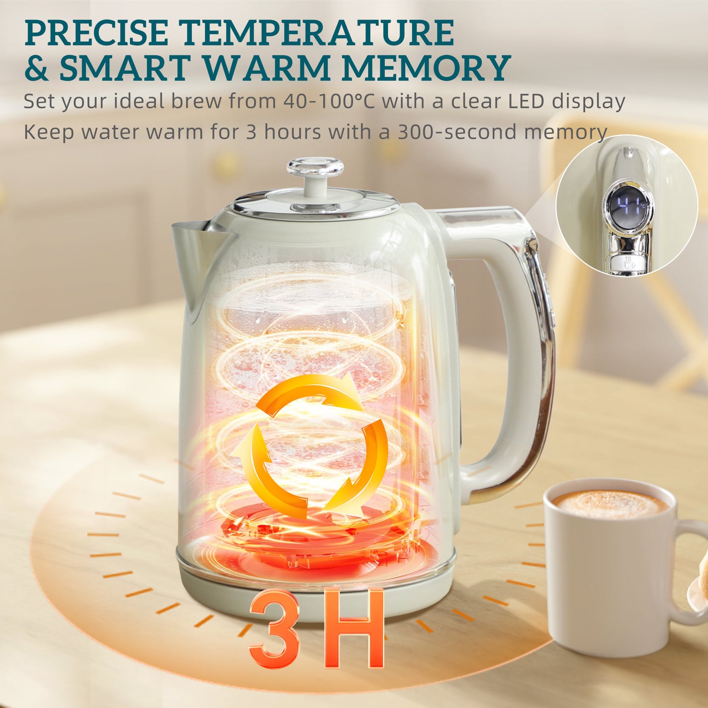 HOMCOM Polished Retro 40-100 C Kettle And Toaster Set Grey With Temperature Control And Memory Function
