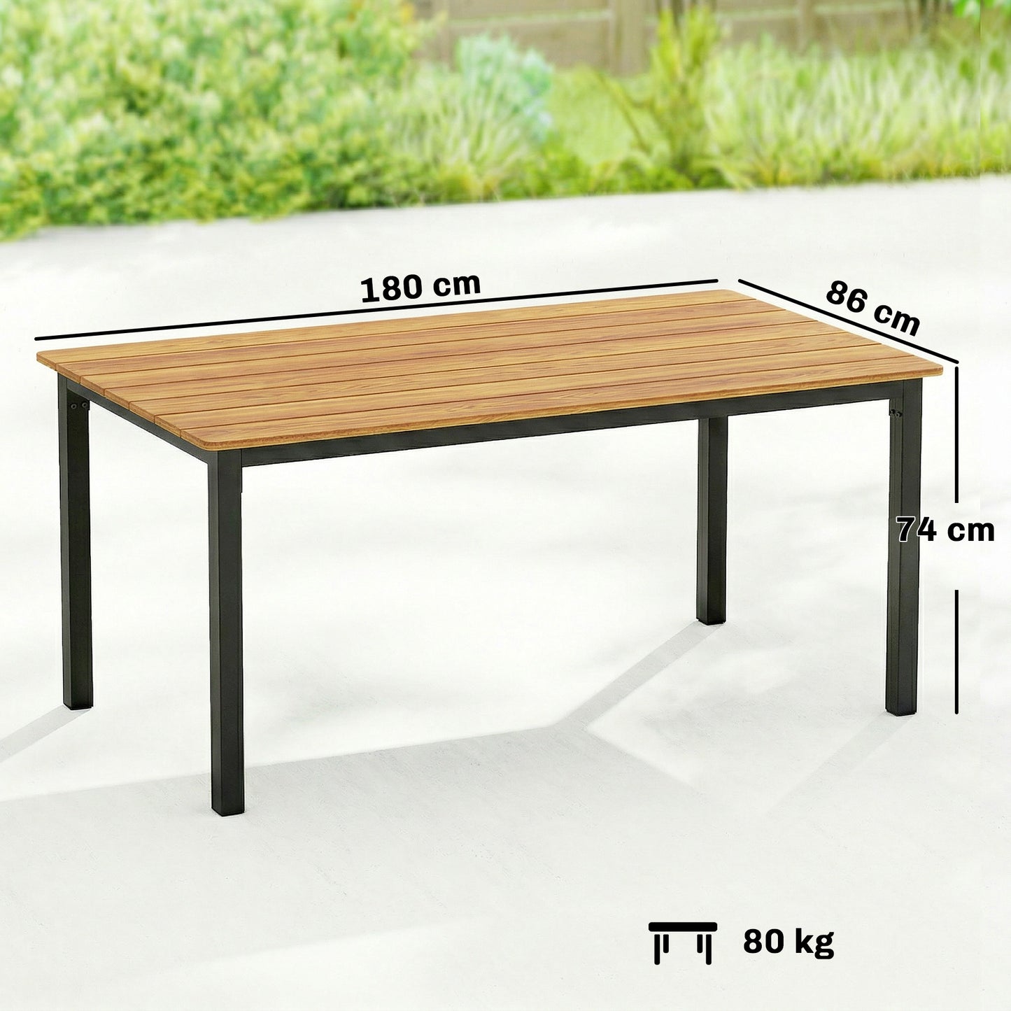 Outsunny Garden Dining Table For 6 To 8 People, 180 By 86 Cm Rectangular Outdoor Table With Wood Slatted Top