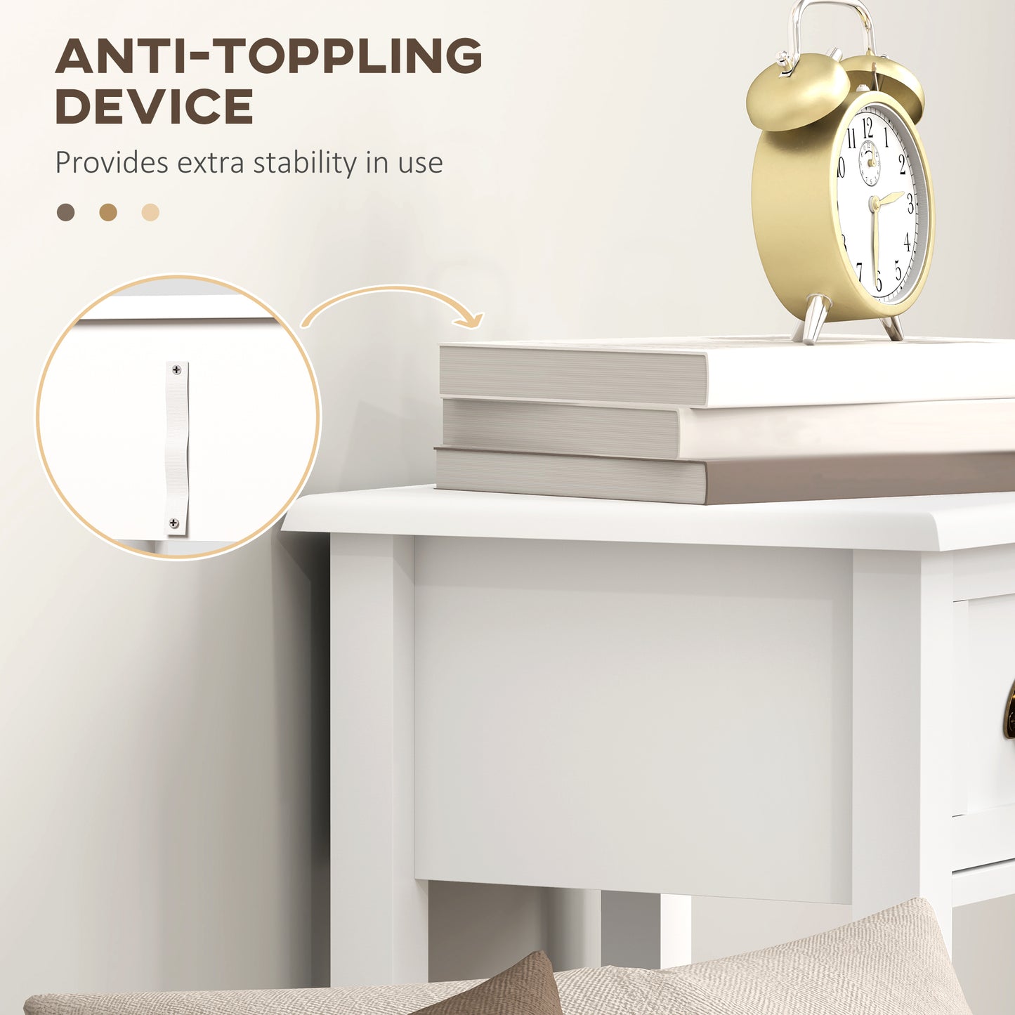 HOMCOM Two Tier Bedside Tables Set of Two with Drawer and Shelf White for Living Room and Hallway