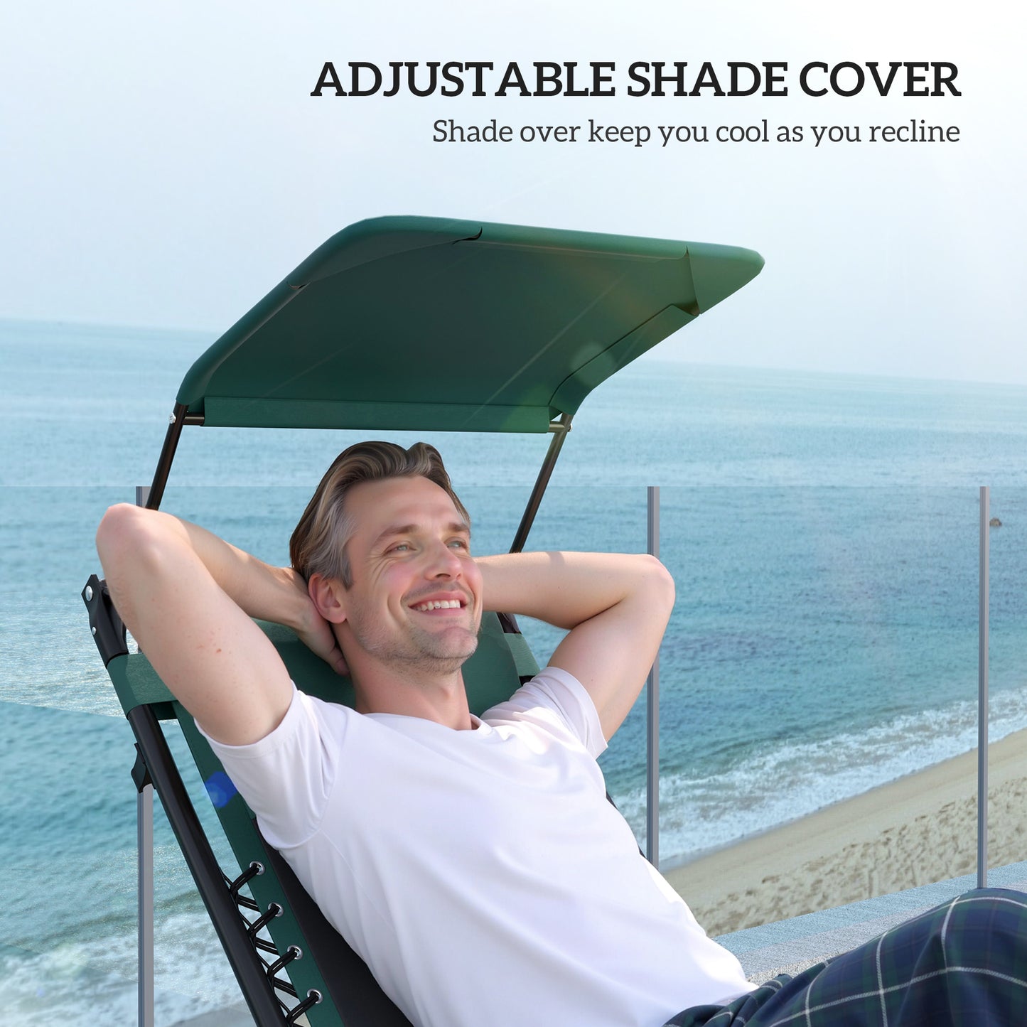 Outsunny Zero Gravity Lounger Chair Folding Reclining Patio Chair With Shade Cover Padded Seat Cup Holder Green