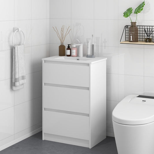 Kleankin 600mm Vanity Unit with Basin- White Gloss - ALL4U RETAILER LTD