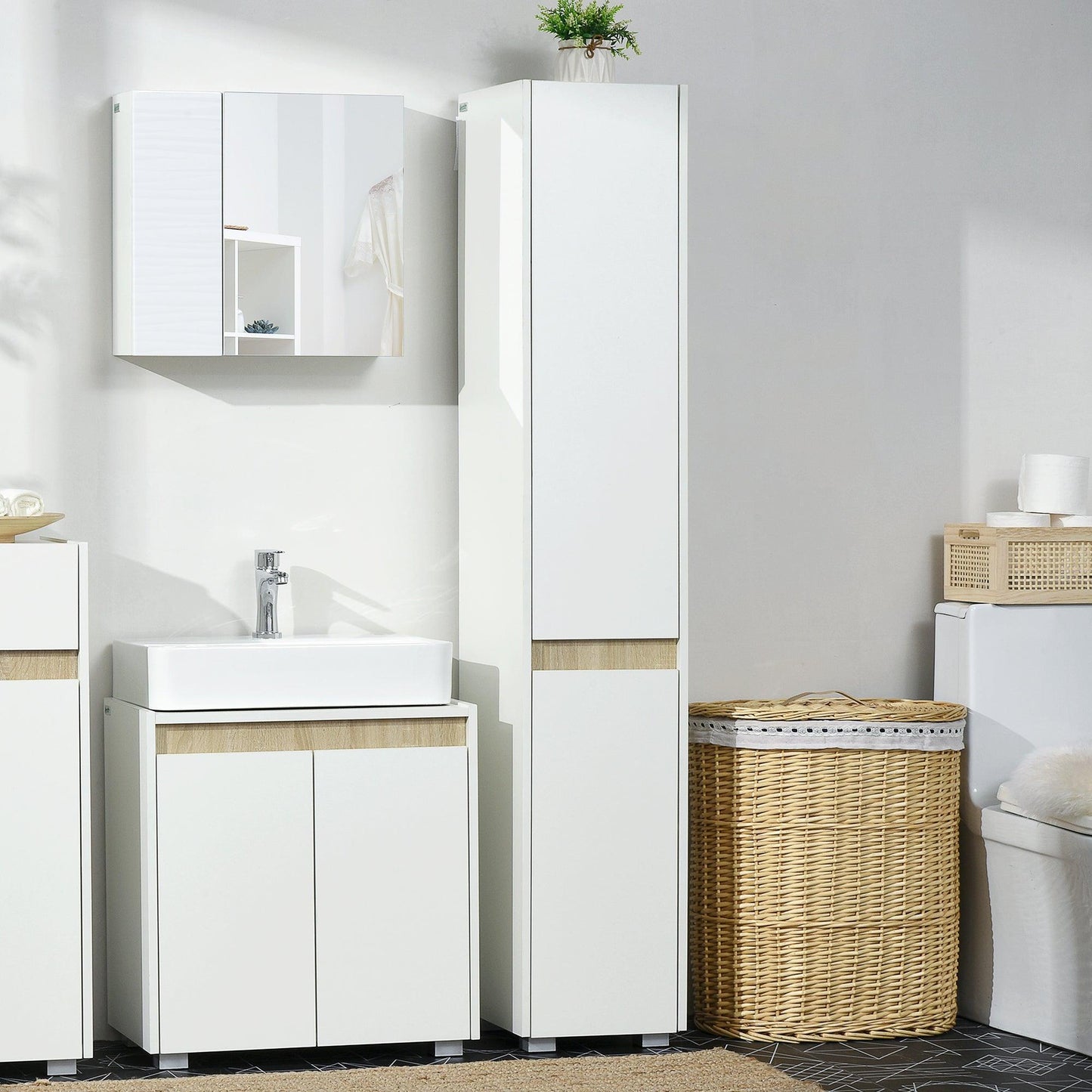 Kleankin Adjustable Shelves Tall Bathroom Cabinet - White - ALL4U RETAILER LTD