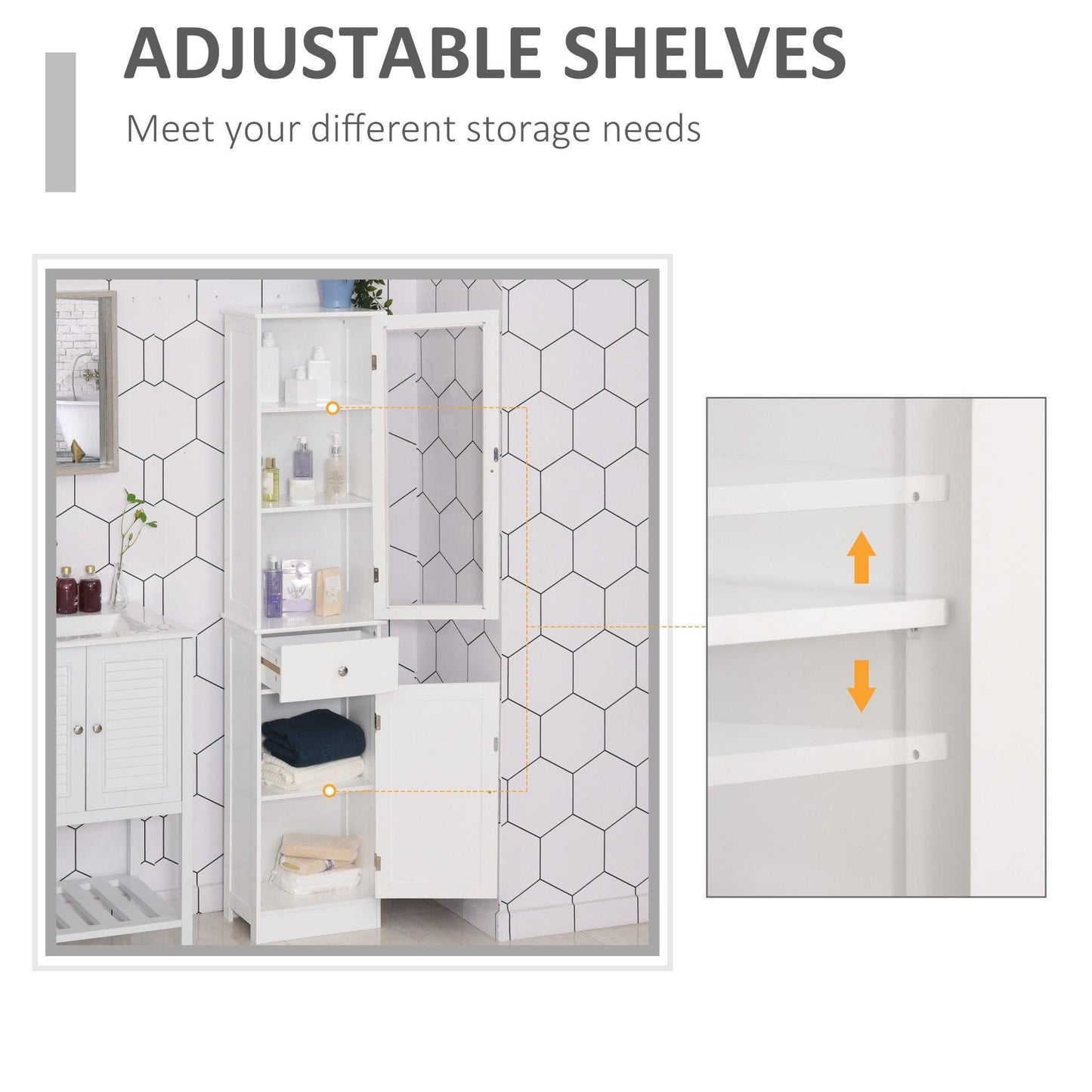 Kleankin Bathroom Cabinet - White 3-Tier Shelf - ALL4U RETAILER LTD