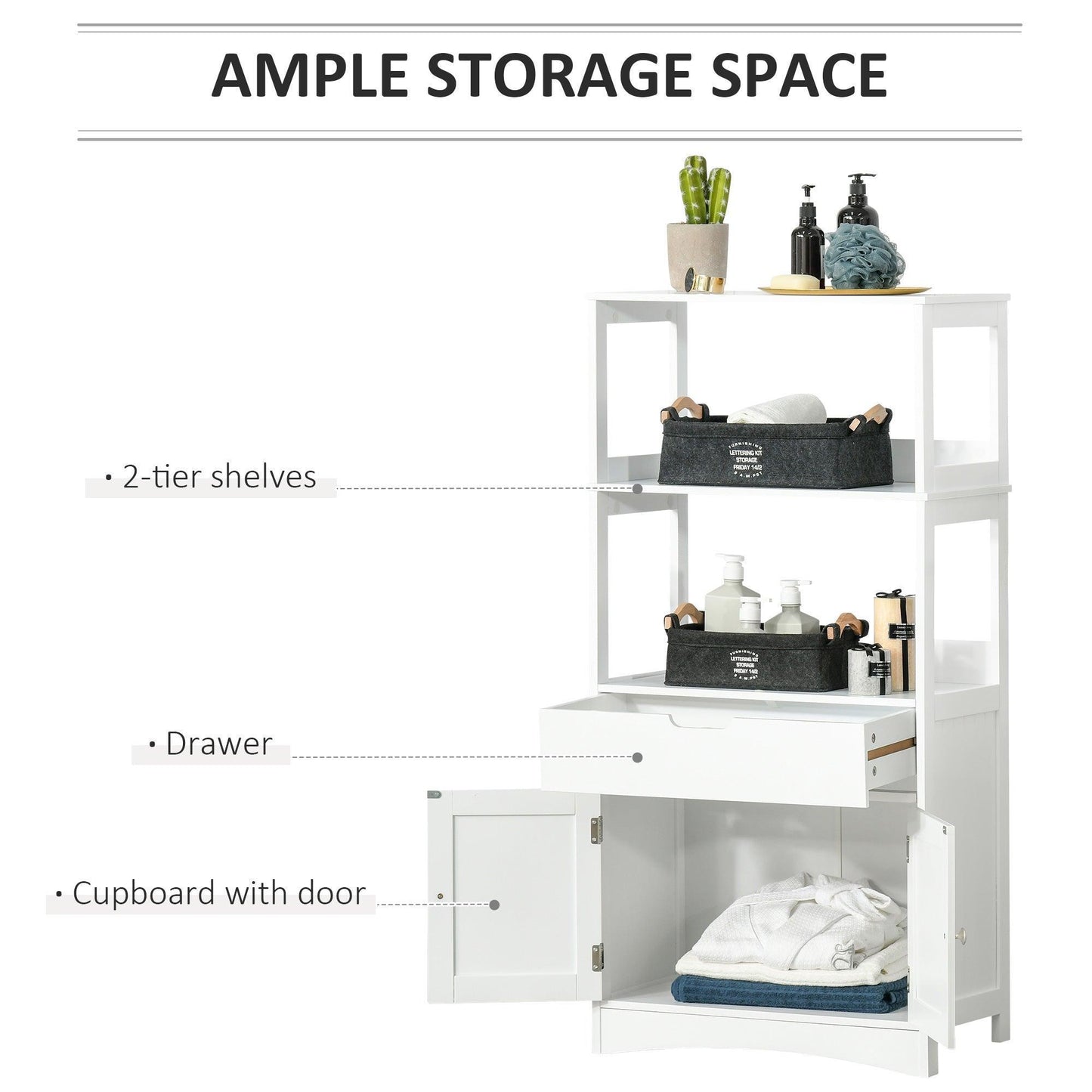 Kleankin Bathroom Cabinet: White Floor & Kitchen Storage - ALL4U RETAILER LTD