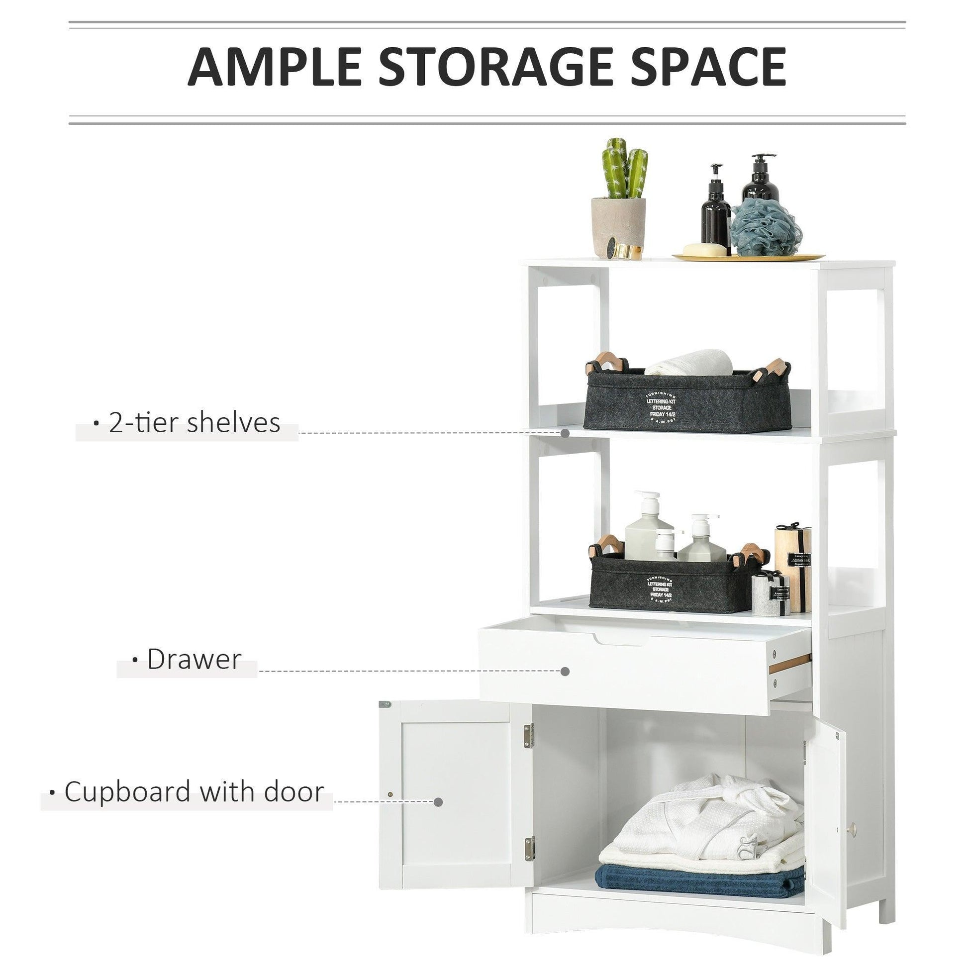 Kleankin Bathroom Cabinet: White Floor & Kitchen Storage - ALL4U RETAILER LTD