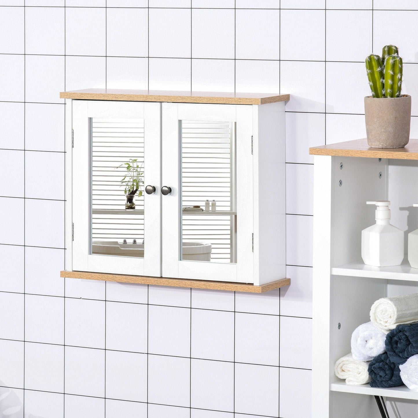 Kleankin Bathroom Mirror Cabinet: Double Door, Adjustable Shelf - ALL4U RETAILER LTD