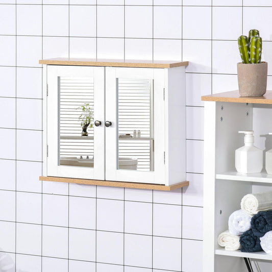 Kleankin Bathroom Mirror Cabinet: Double Door, Adjustable Shelf - ALL4U RETAILER LTD