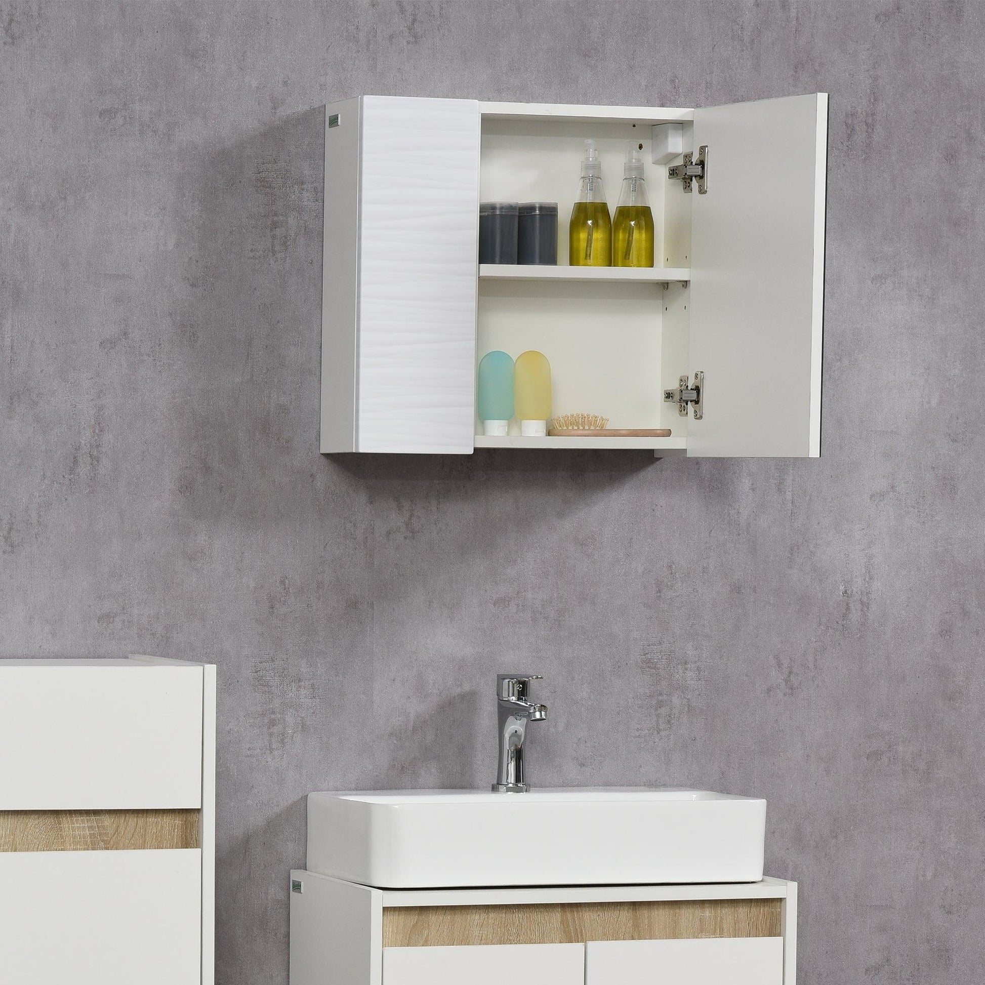 Kleankin Bathroom Mirror Cabinet - Double Door Wall Storage - ALL4U RETAILER LTD