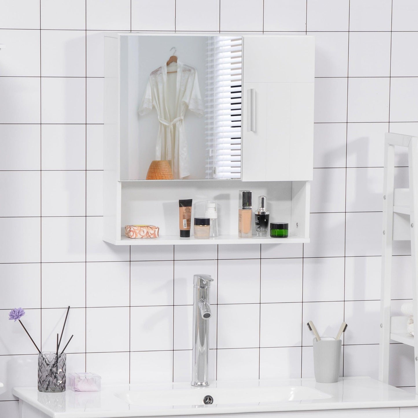 Kleankin Bathroom Mirror Cabinet, White: Compact, Wall-Mounted Storage - ALL4U RETAILER LTD