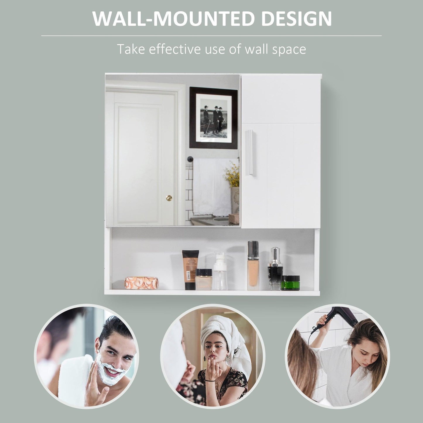 Kleankin Bathroom Mirror Cabinet, White: Compact, Wall-Mounted Storage - ALL4U RETAILER LTD