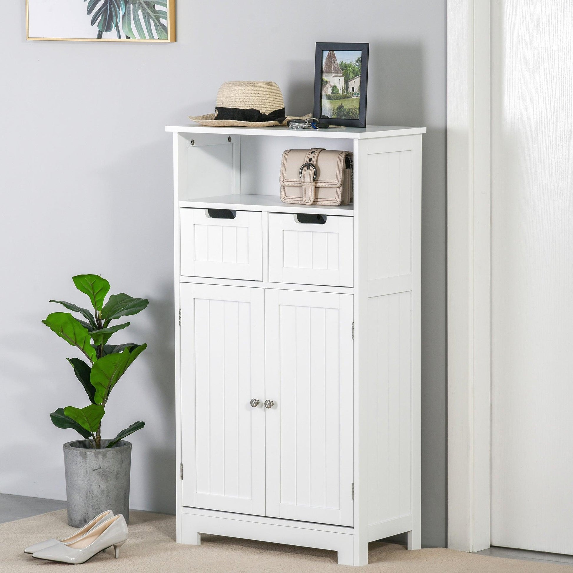 Kleankin Bathroom Storage Cabinet - 2 Drawers & Shelf (White) - ALL4U RETAILER LTD