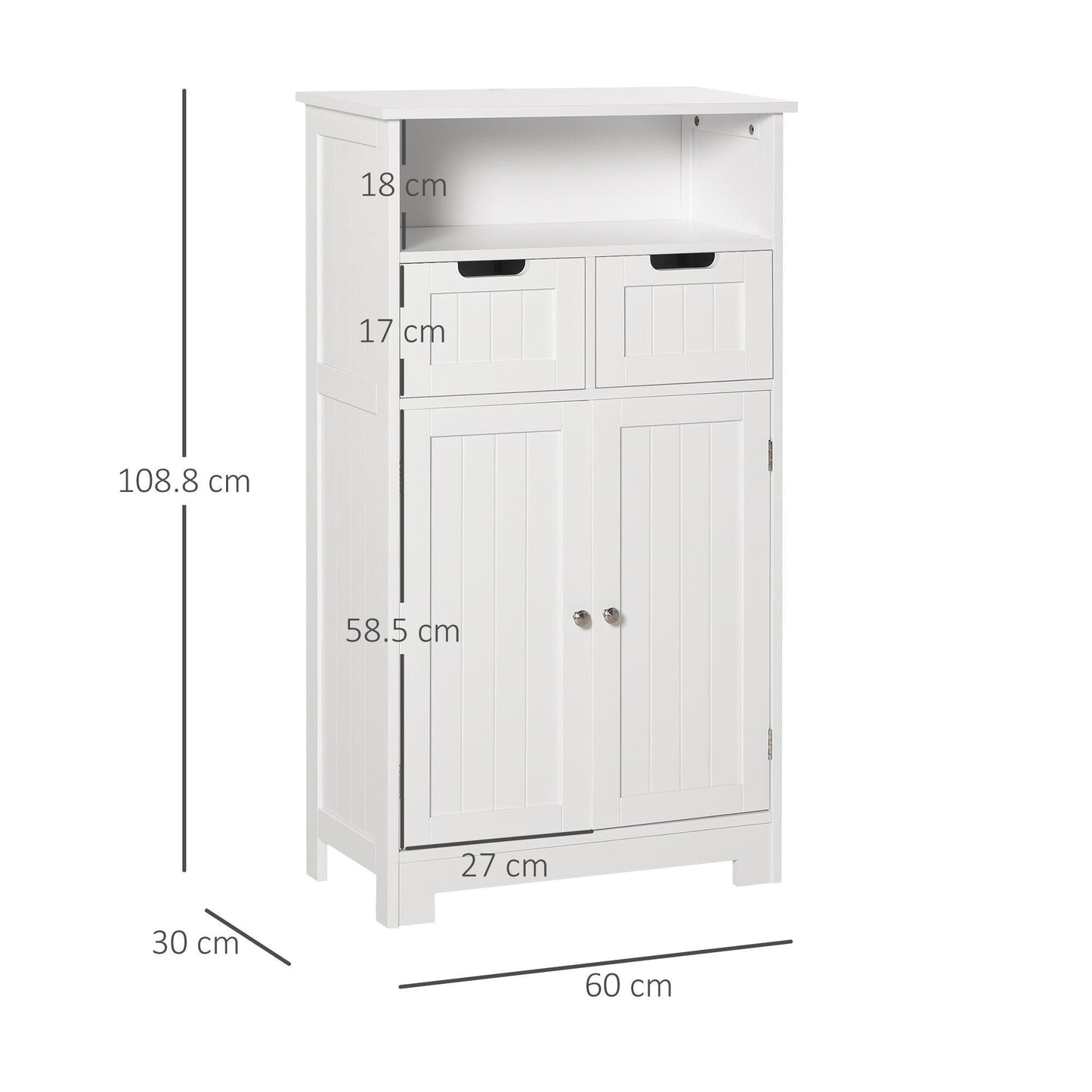 Kleankin Bathroom Storage Cabinet - 2 Drawers & Shelf (White) - ALL4U RETAILER LTD