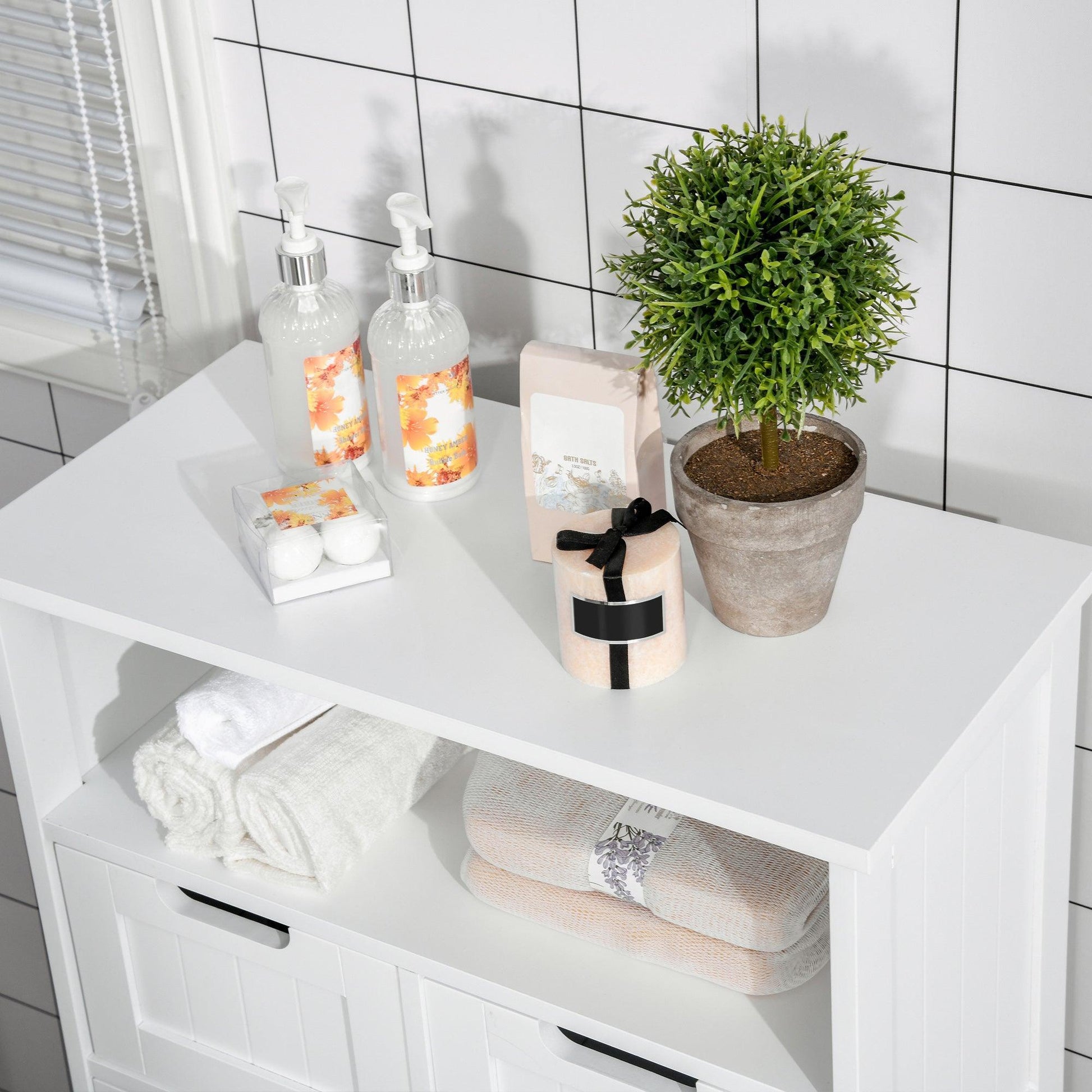 Kleankin Bathroom Storage Cabinet - 2 Drawers & Shelf (White) - ALL4U RETAILER LTD