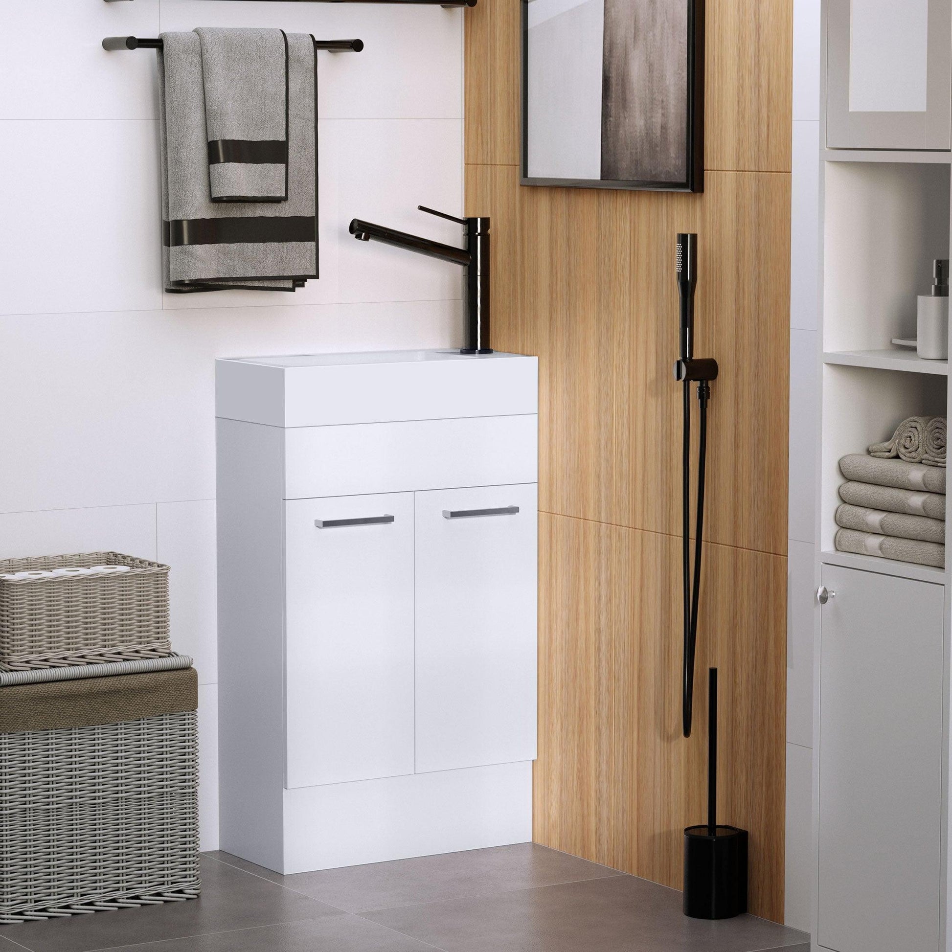 Kleankin Bathroom Storage Cabinet with Ceramic Basin - ALL4U RETAILER LTD