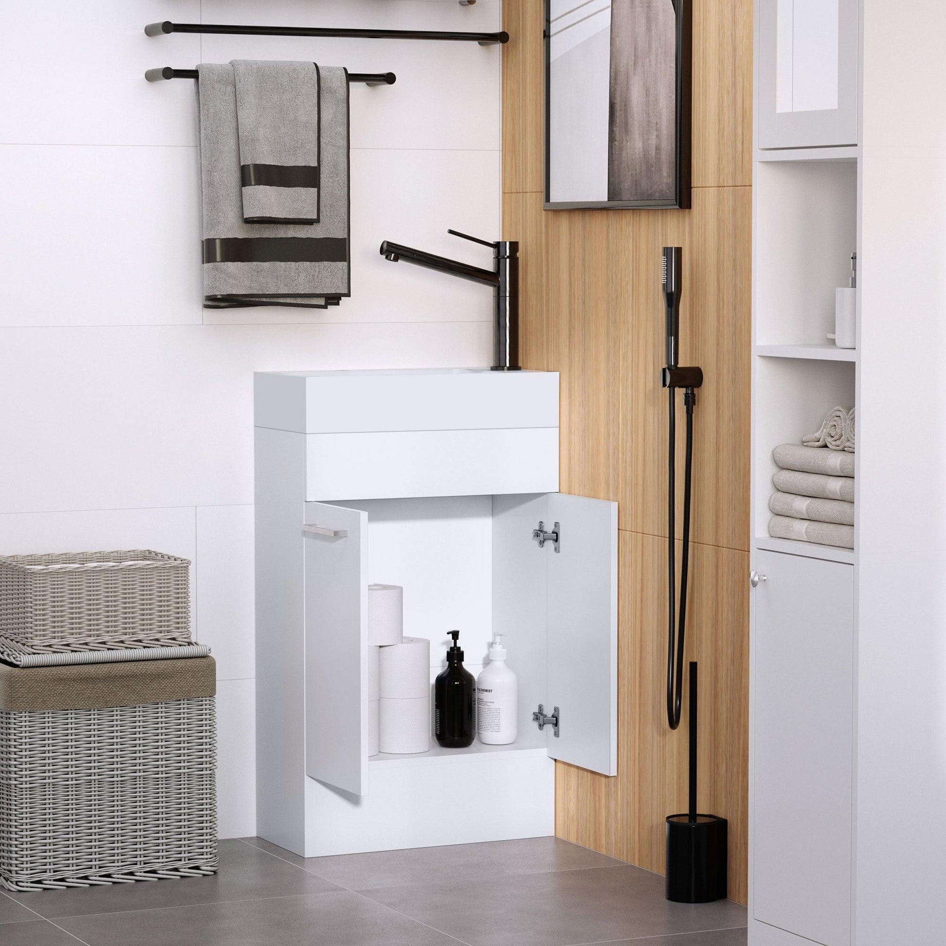 Kleankin Bathroom Storage Cabinet with Ceramic Basin - ALL4U RETAILER LTD