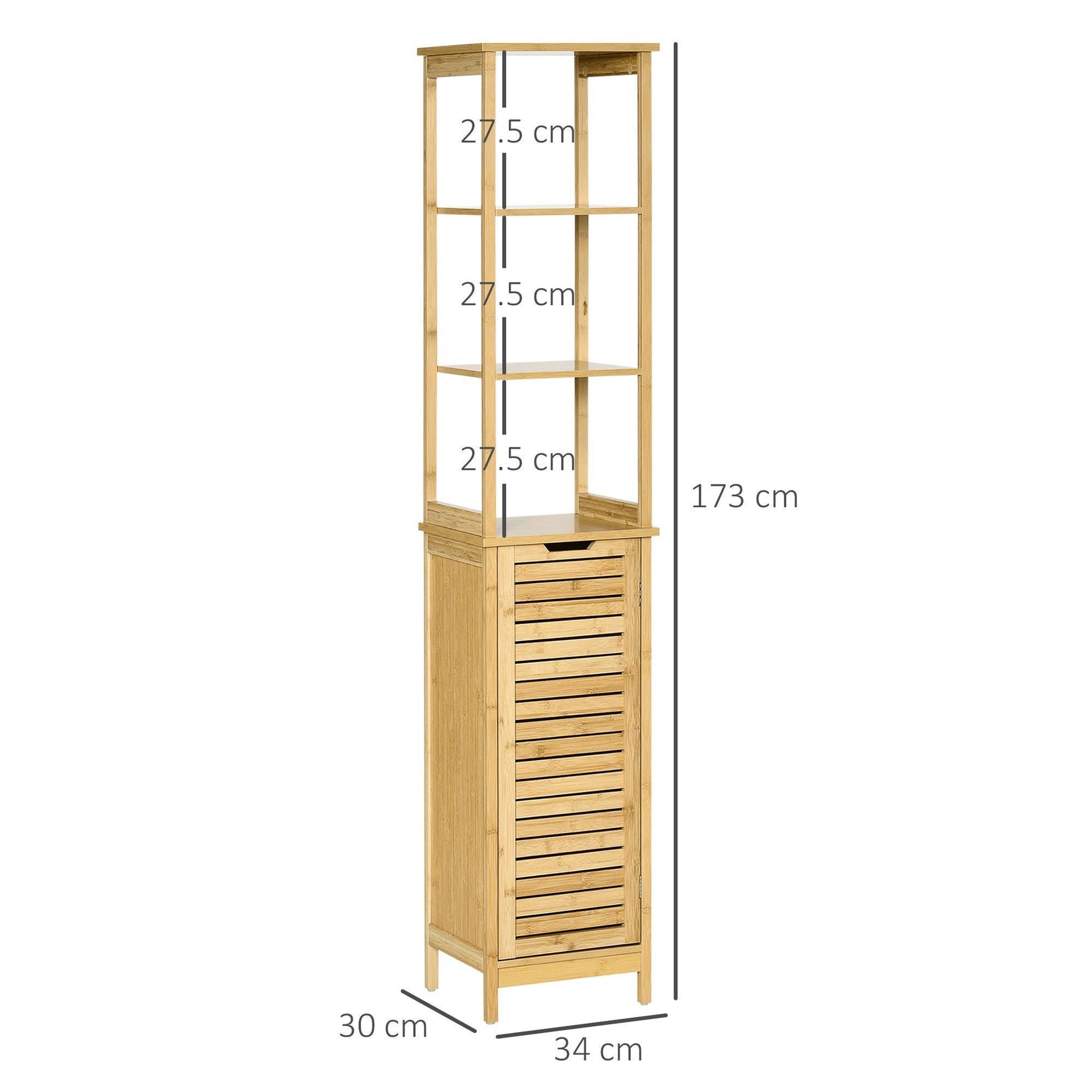 Kleankin Bathroom Storage Organiser with 3 Shelves & Cupboard - ALL4U RETAILER LTD