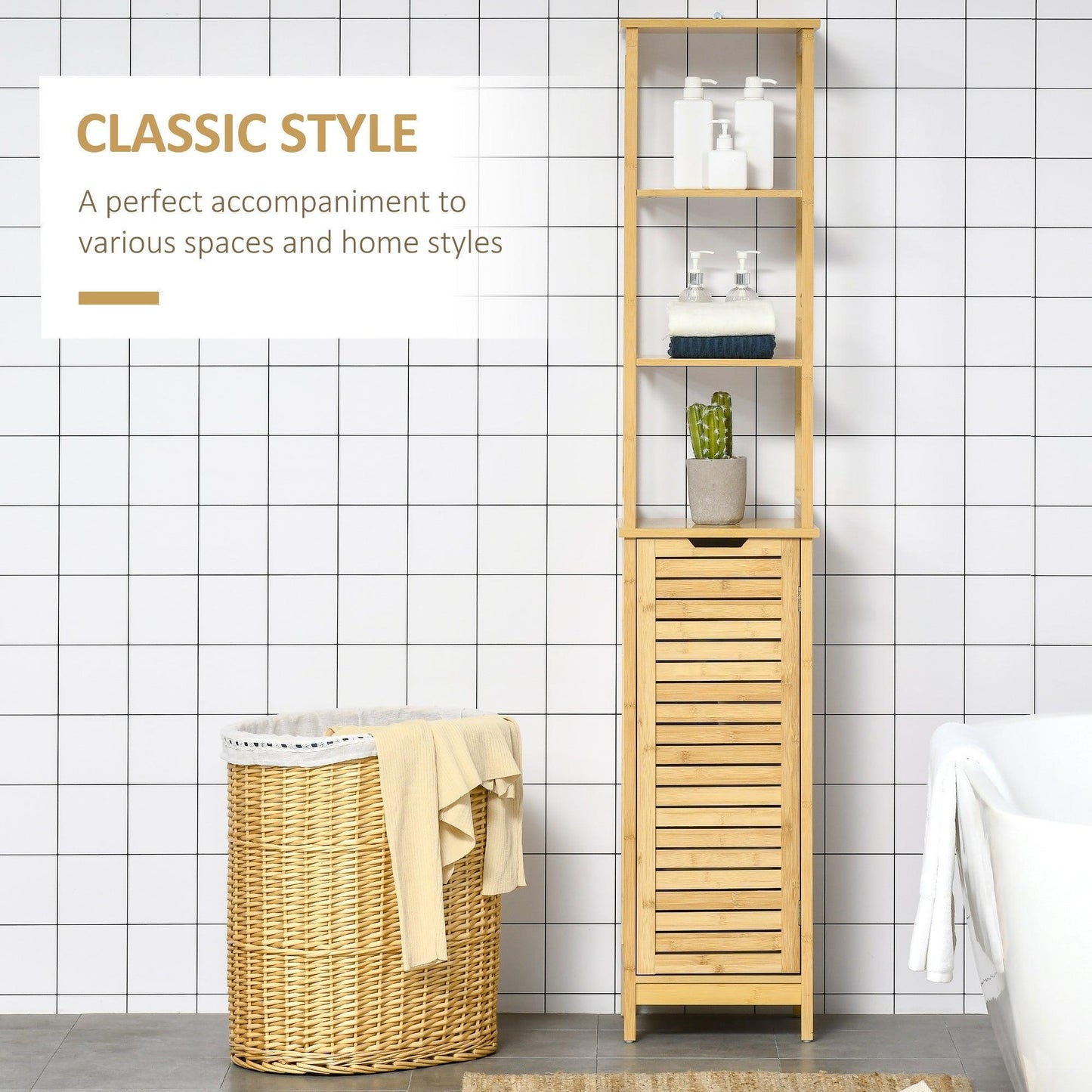 Kleankin Bathroom Storage Organiser with 3 Shelves & Cupboard - ALL4U RETAILER LTD